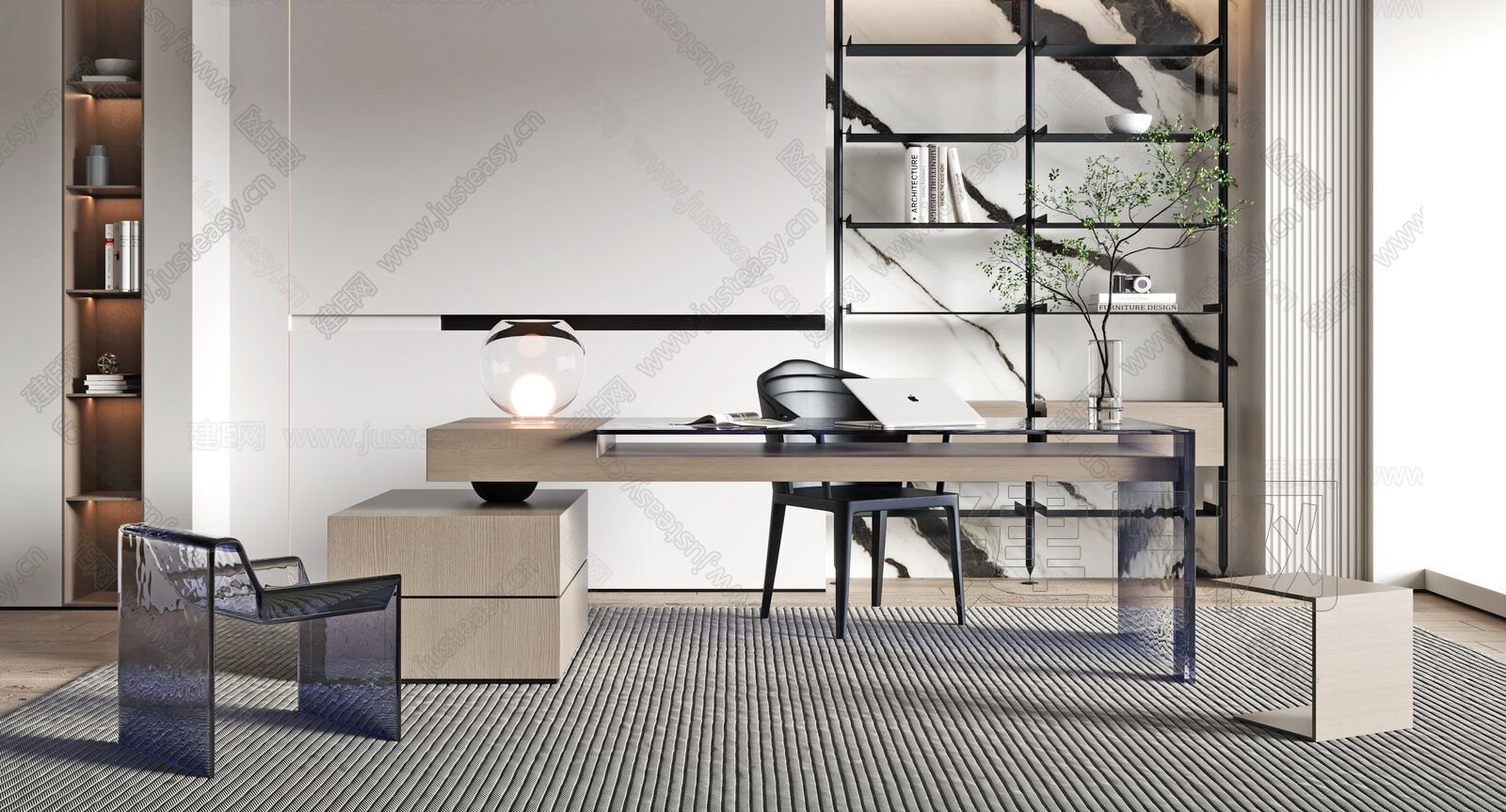 现代书房3d模型下载[ID:108744993]_建e网3d模型