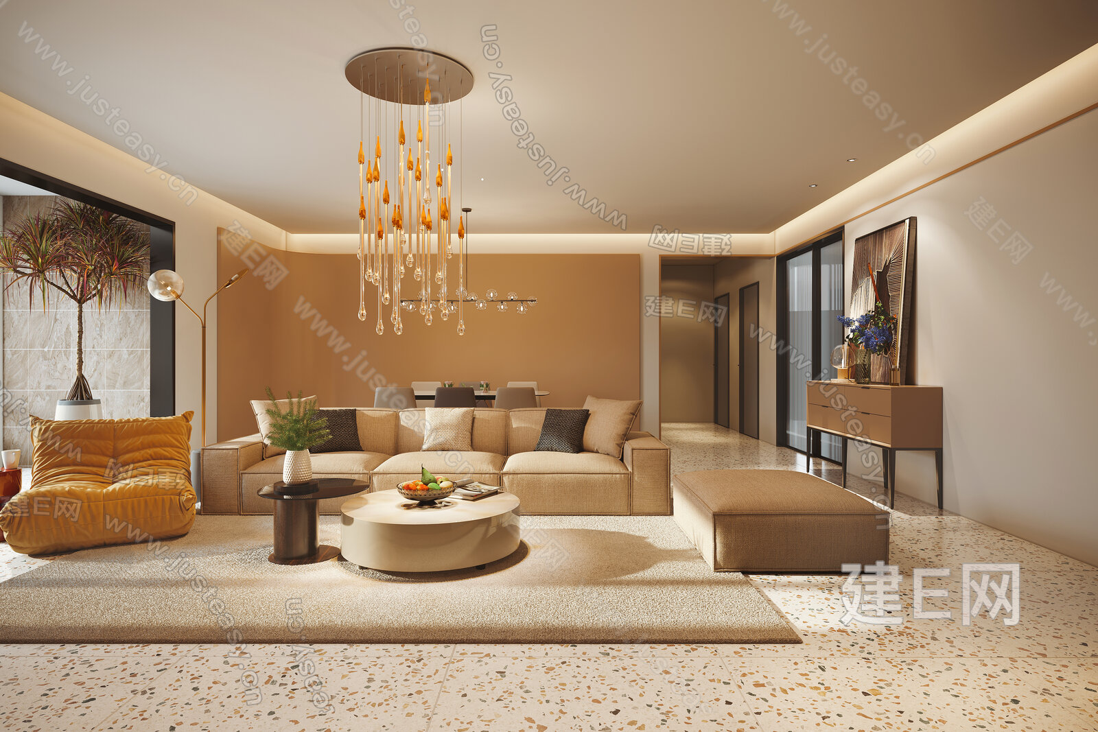 现代极简客餐厅模型SU模型下载[ID:103499336]_建e网su模型