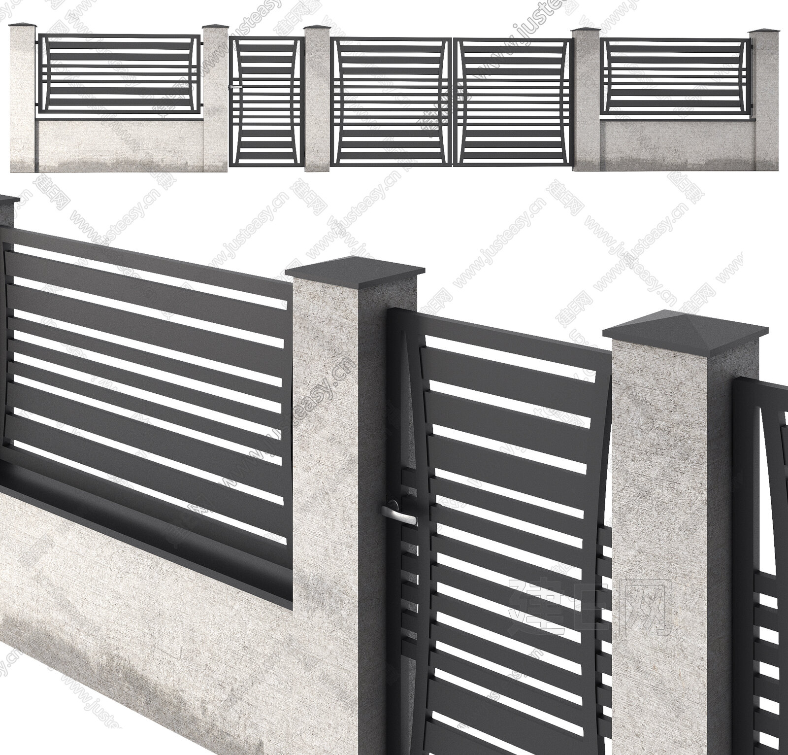現代圍牆大門3d模型下載