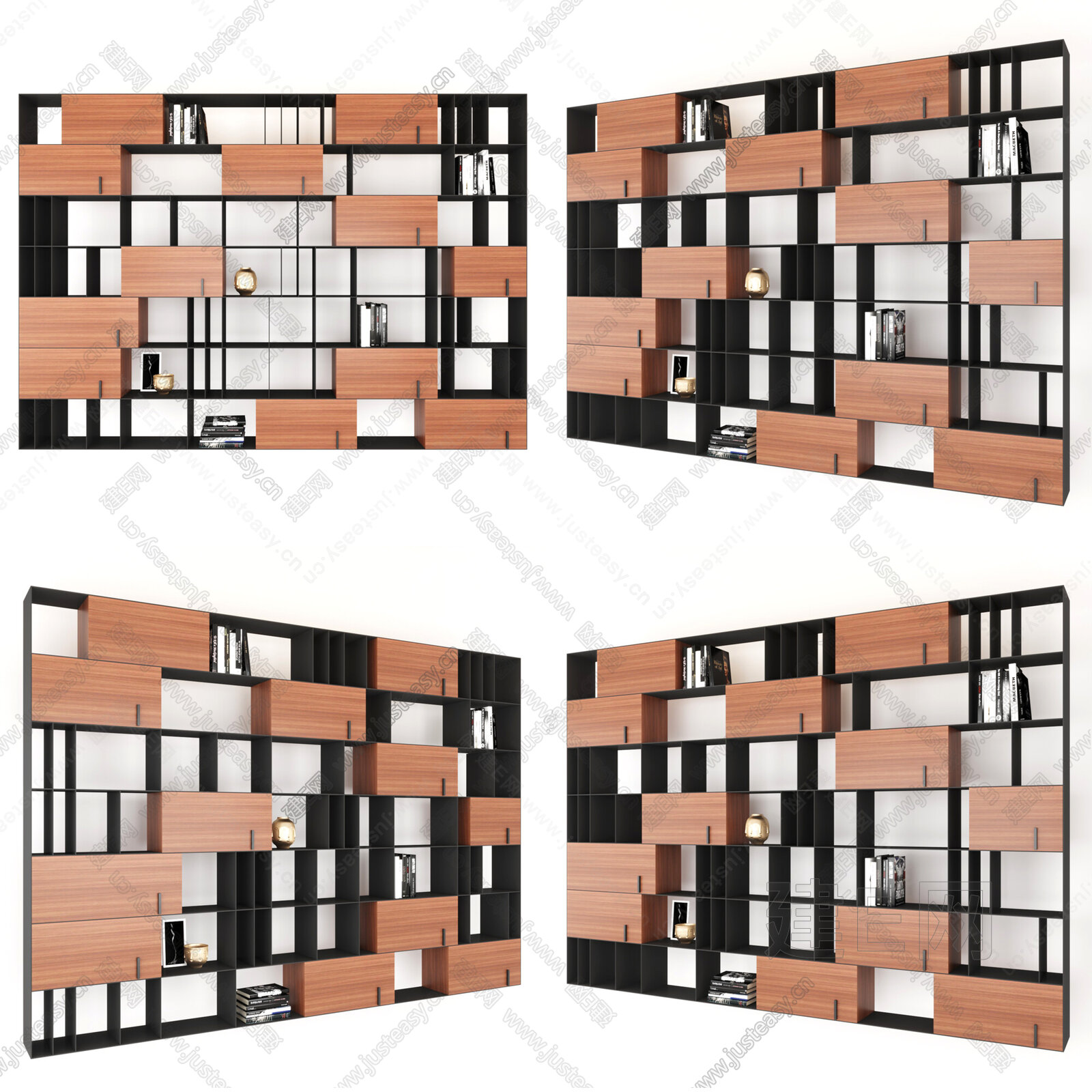 现代书柜模型SU模型下载[ID:103302698]_建E室内设计网