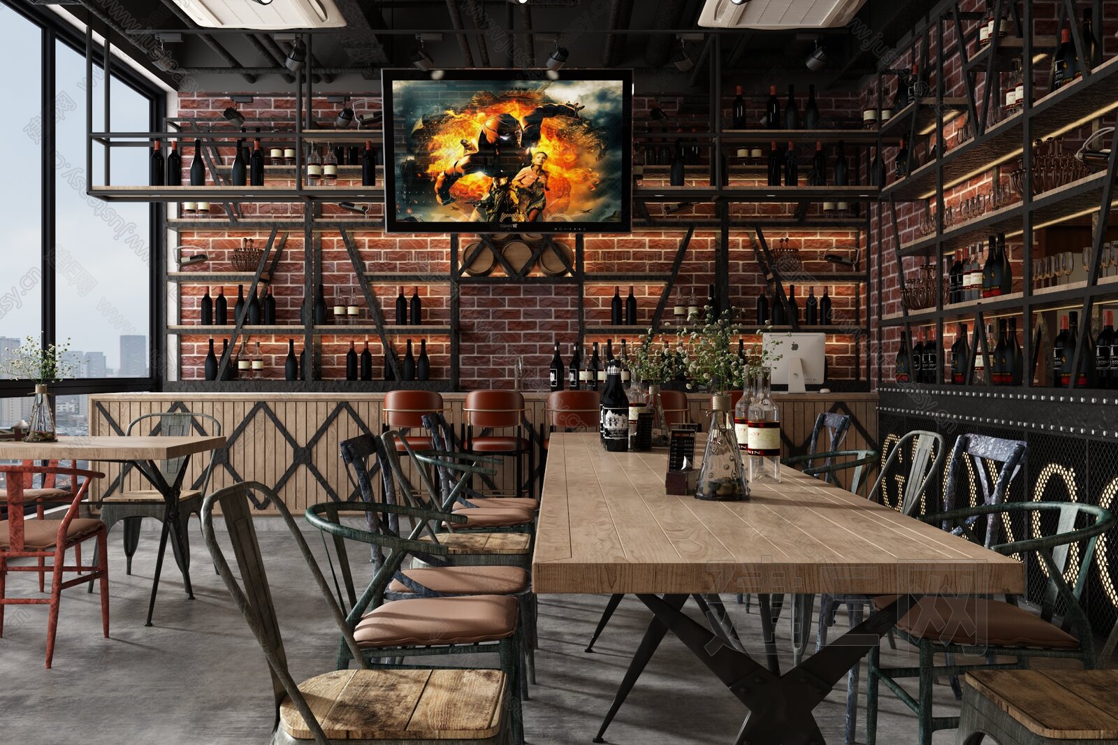 工业风酒吧3d模型下载