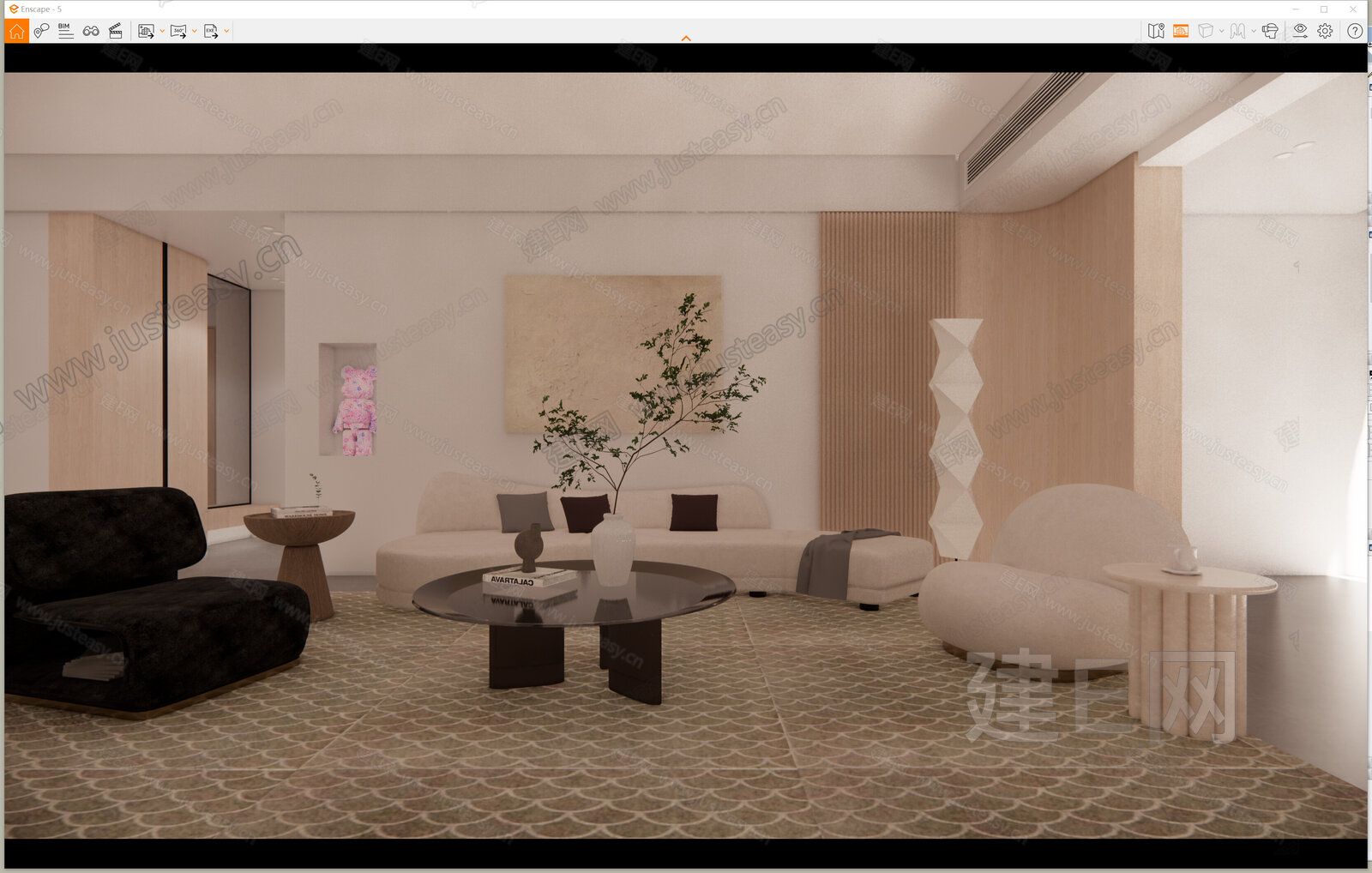 现代客厅模型SU模型下载[ID:110380969]_建e网su模型
