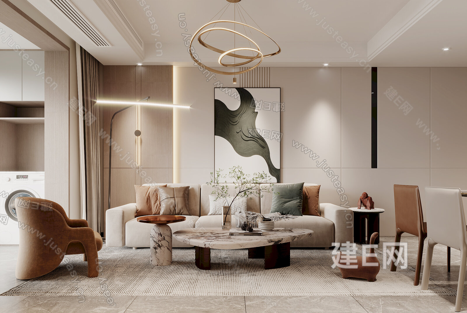 现代极简客餐厅模型SU模型下载[ID:106383480]_建e网su模型