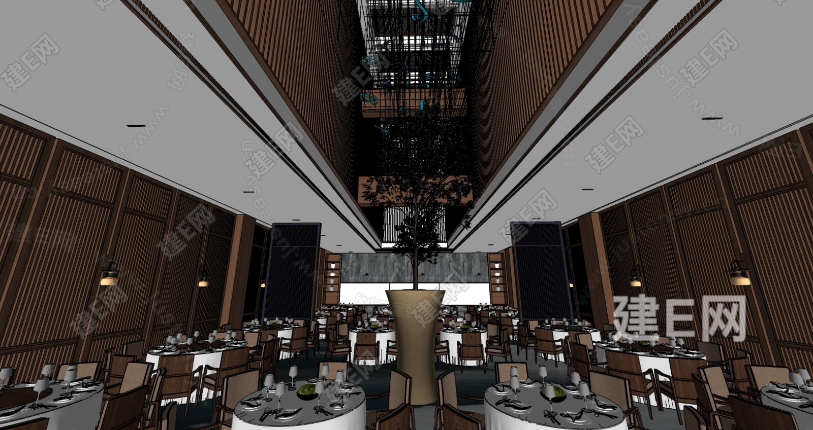 新中式餐厅模型SU模型下载[ID:112150345]_建e网su模型