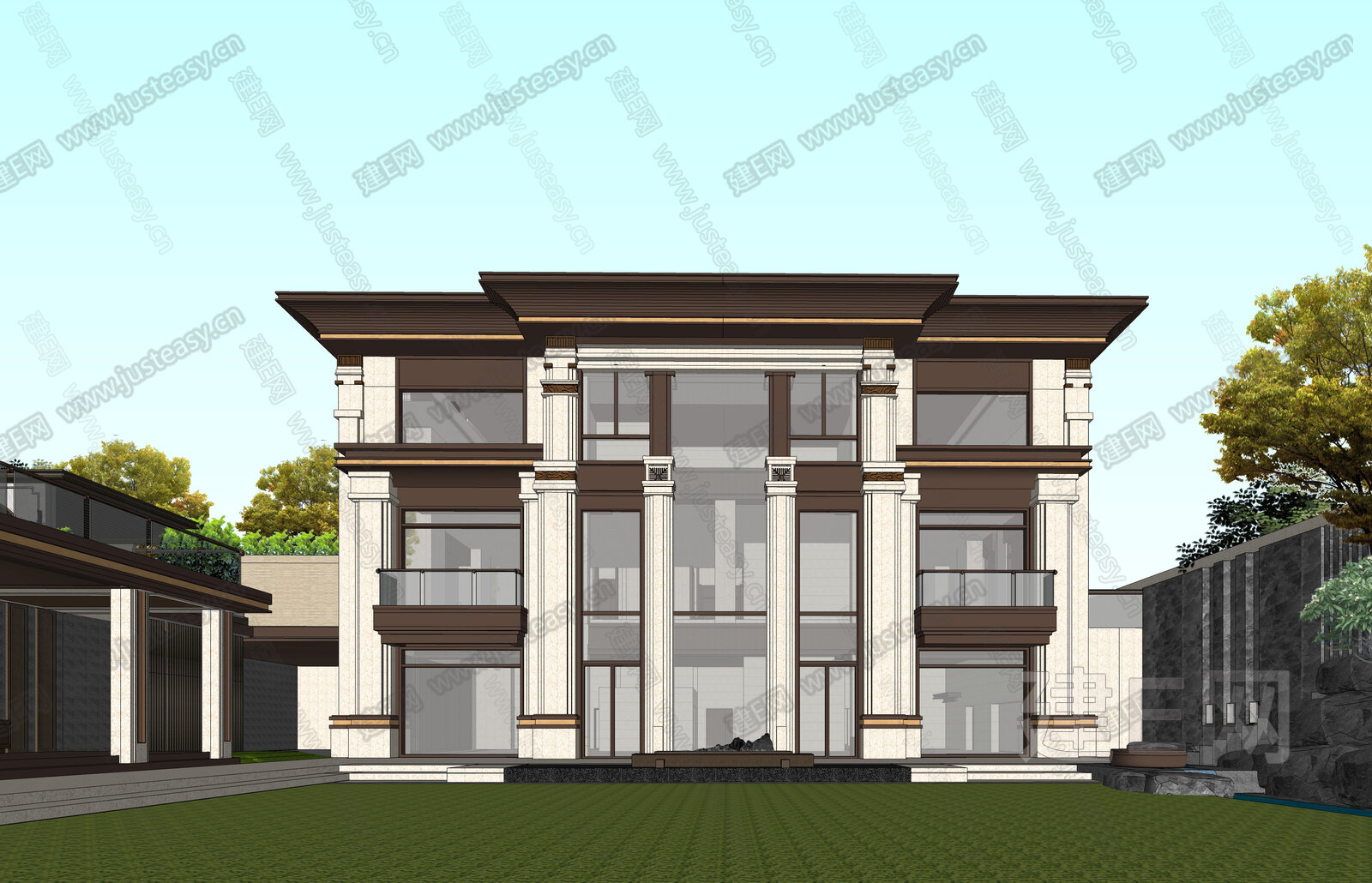 新中式别墅模型SU模型下载[ID:111757307]_建e网su模型