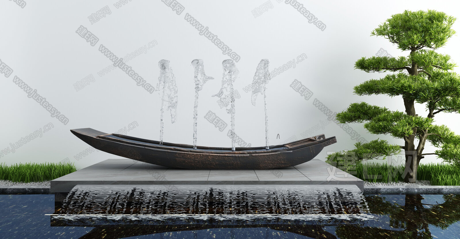 新中式庭院景观小品3d模型下载