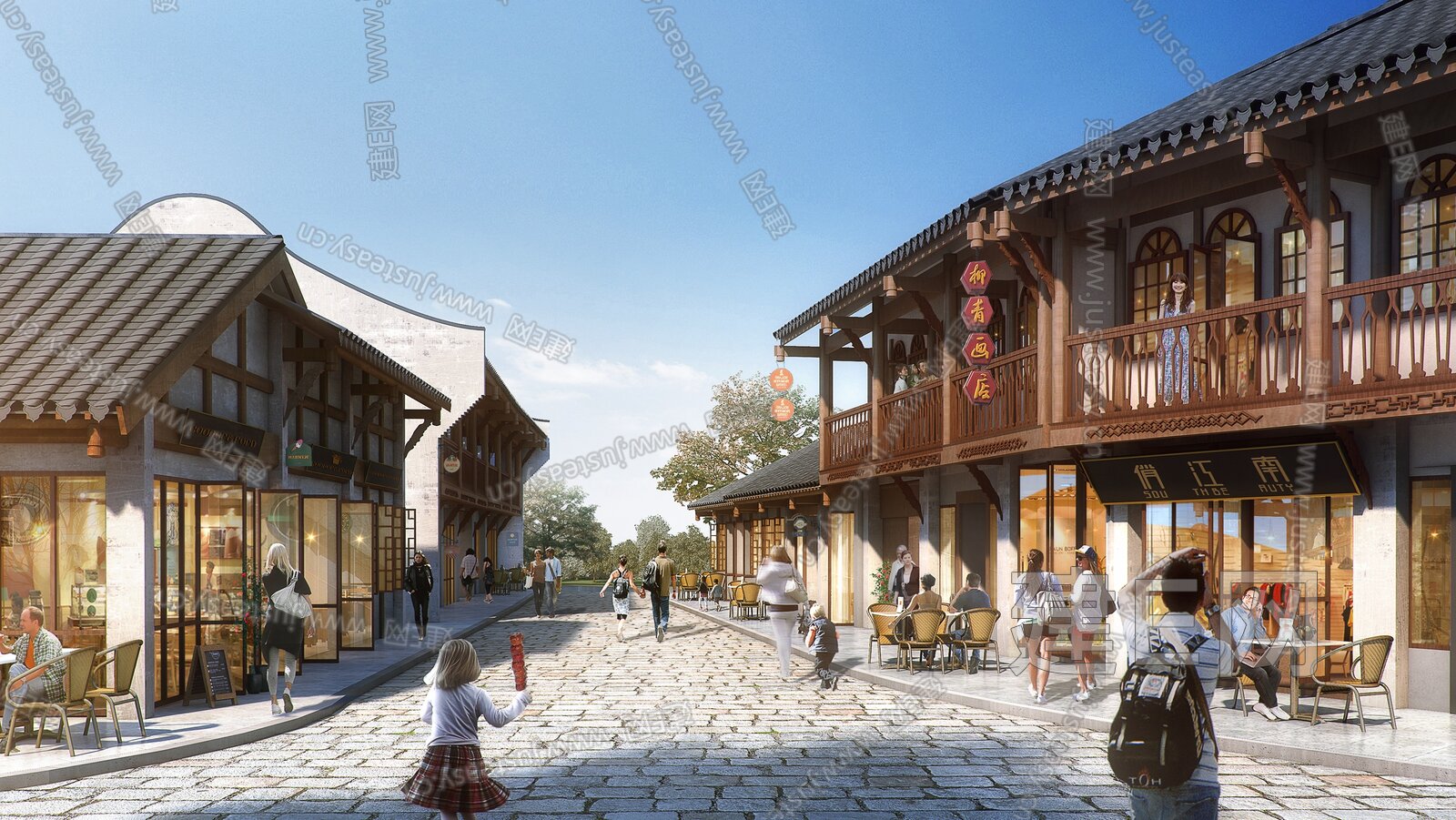 中式商业街模型SU模型下载[ID:102843965]_建E室内设计网