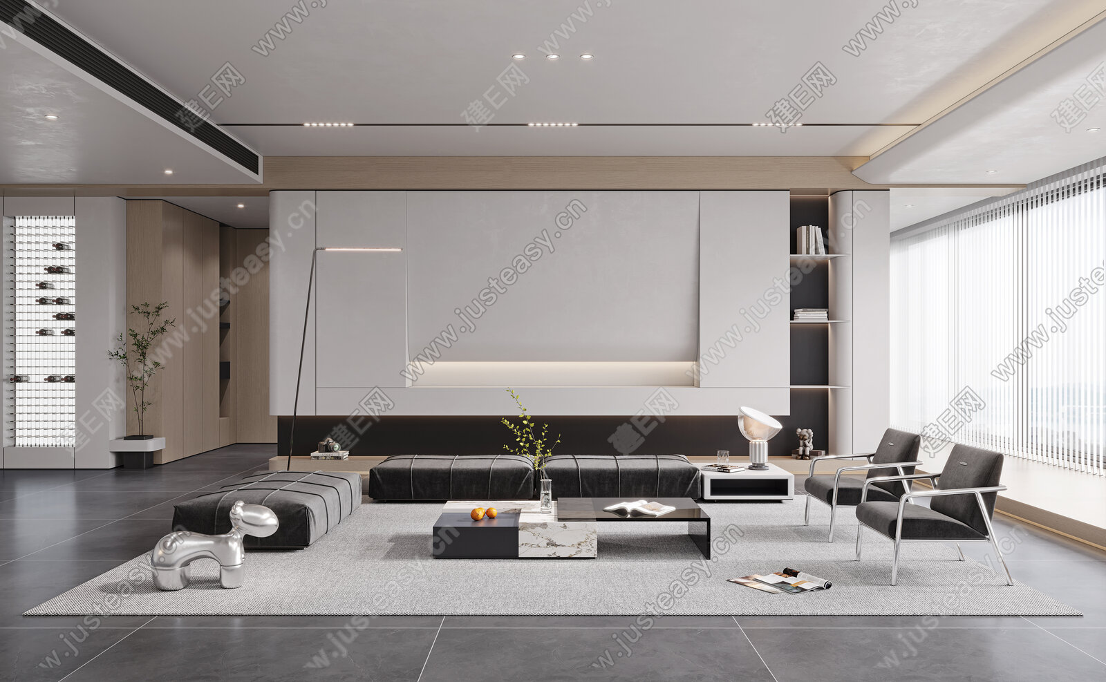 现代客厅模型SU模型下载[ID:112281435]_建e网su模型