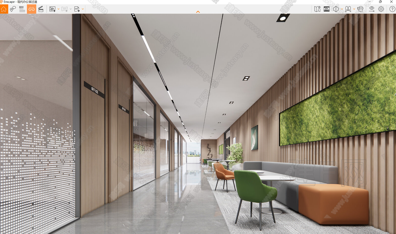 现代办公过道模型SU模型下载[ID:113133453]_建E室内设计网
