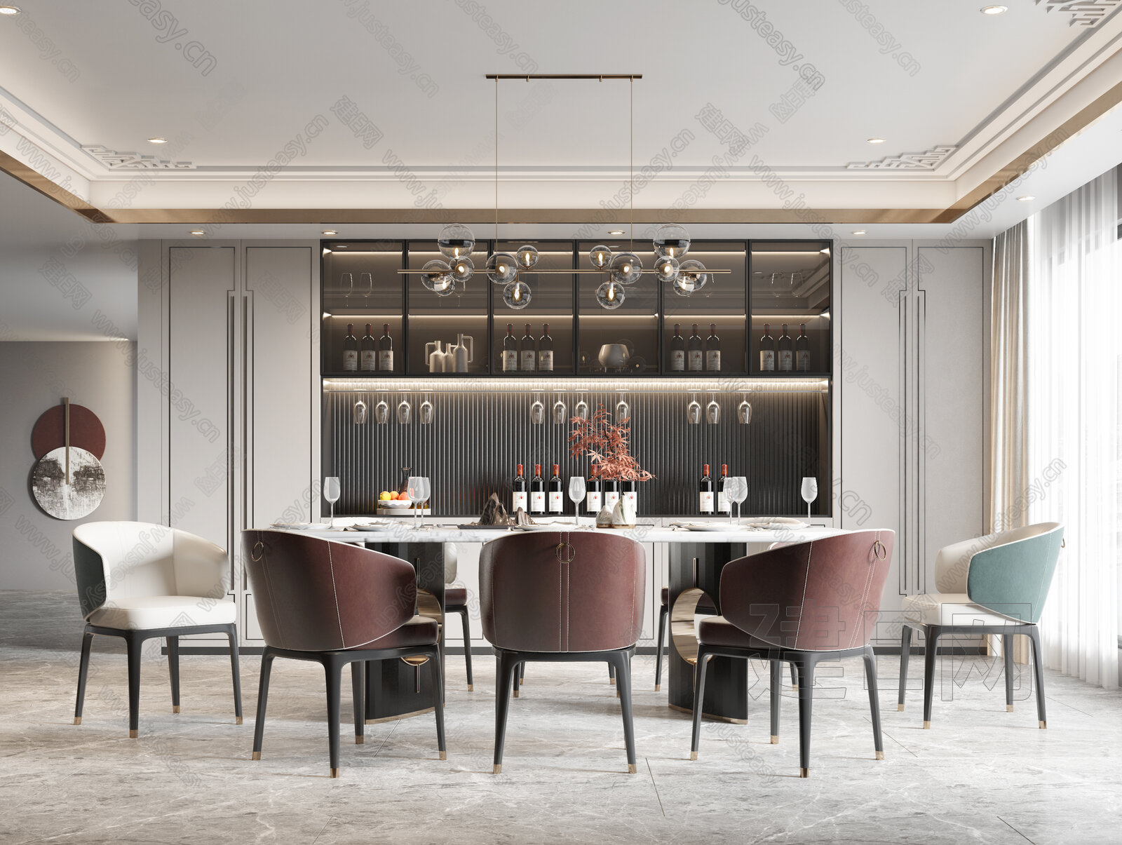 新中式餐厅模型SU模型下载[ID:103106244]_建E室内设计网