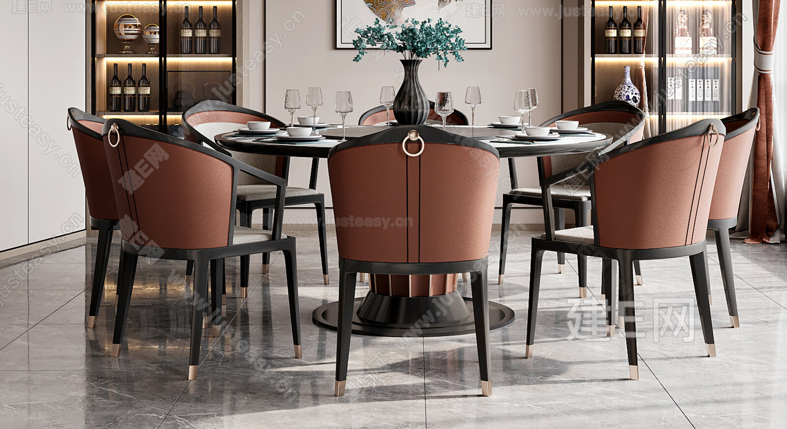 新中式餐厅3d模型下载