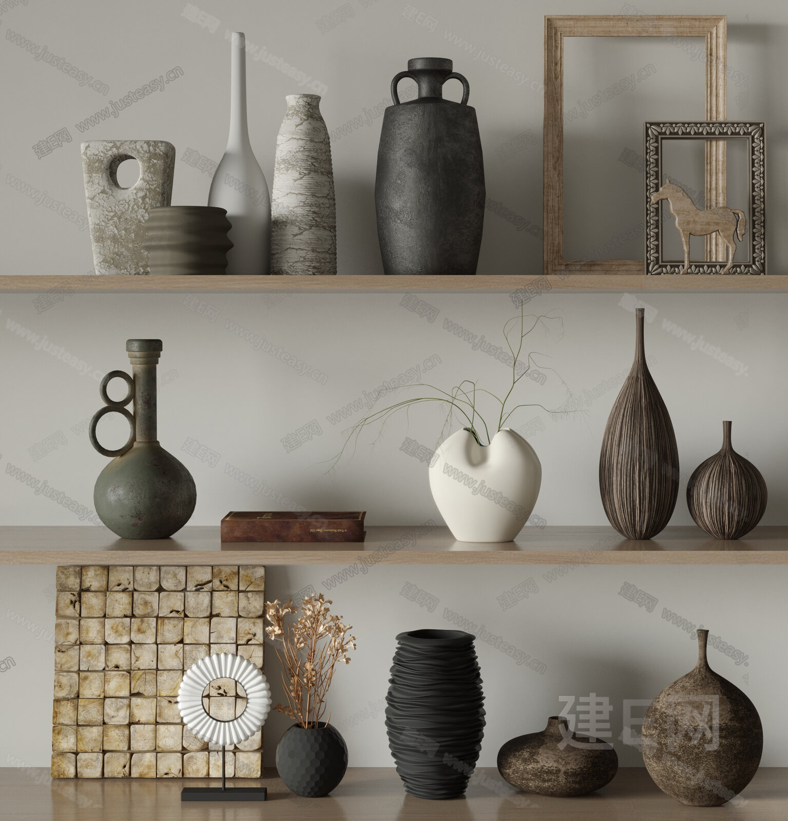 侘寂风陶瓷器皿摆件3d模型下载