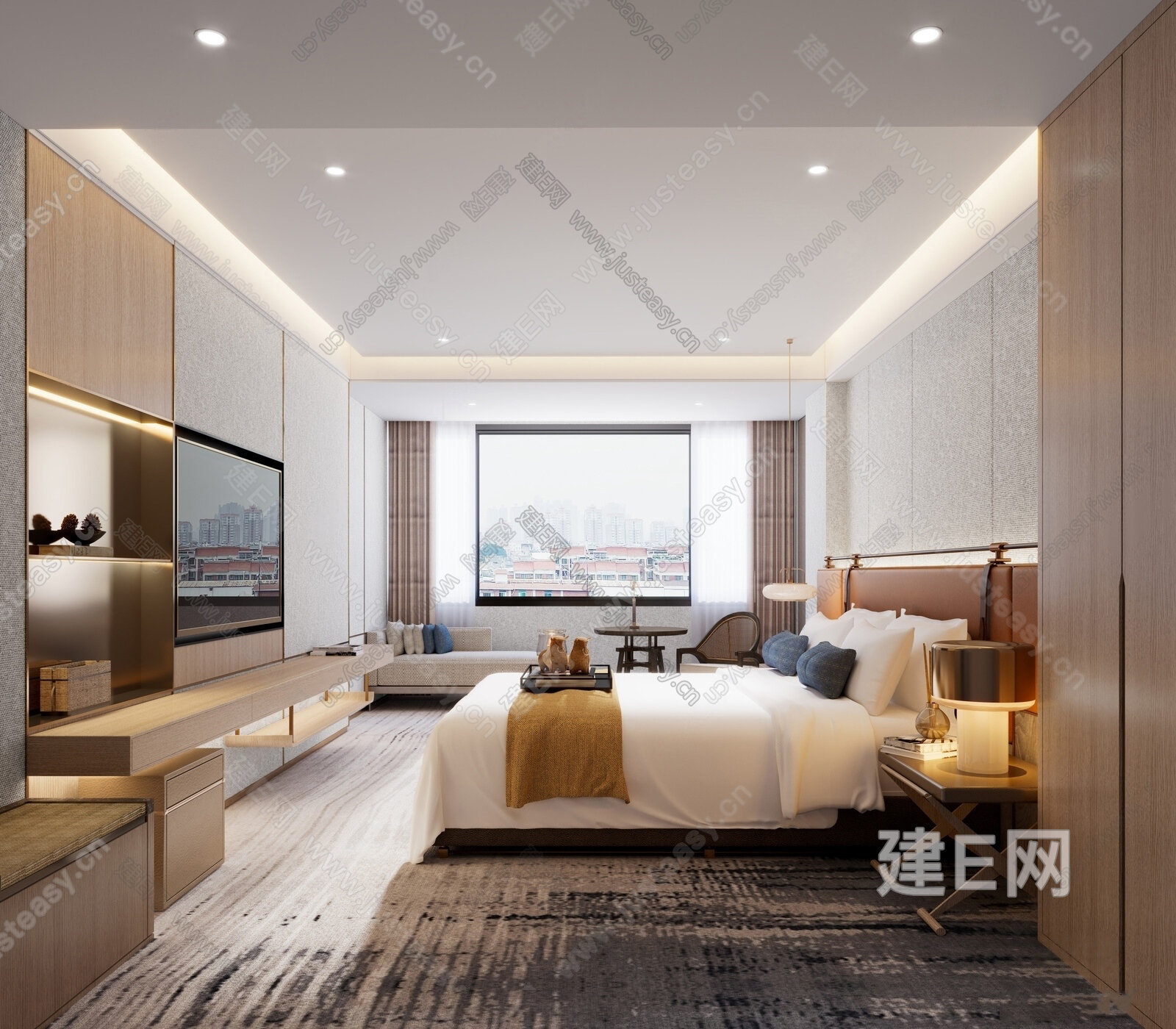 新中式酒店客房3d模型下载[ID:114446636]_建e网3d模型