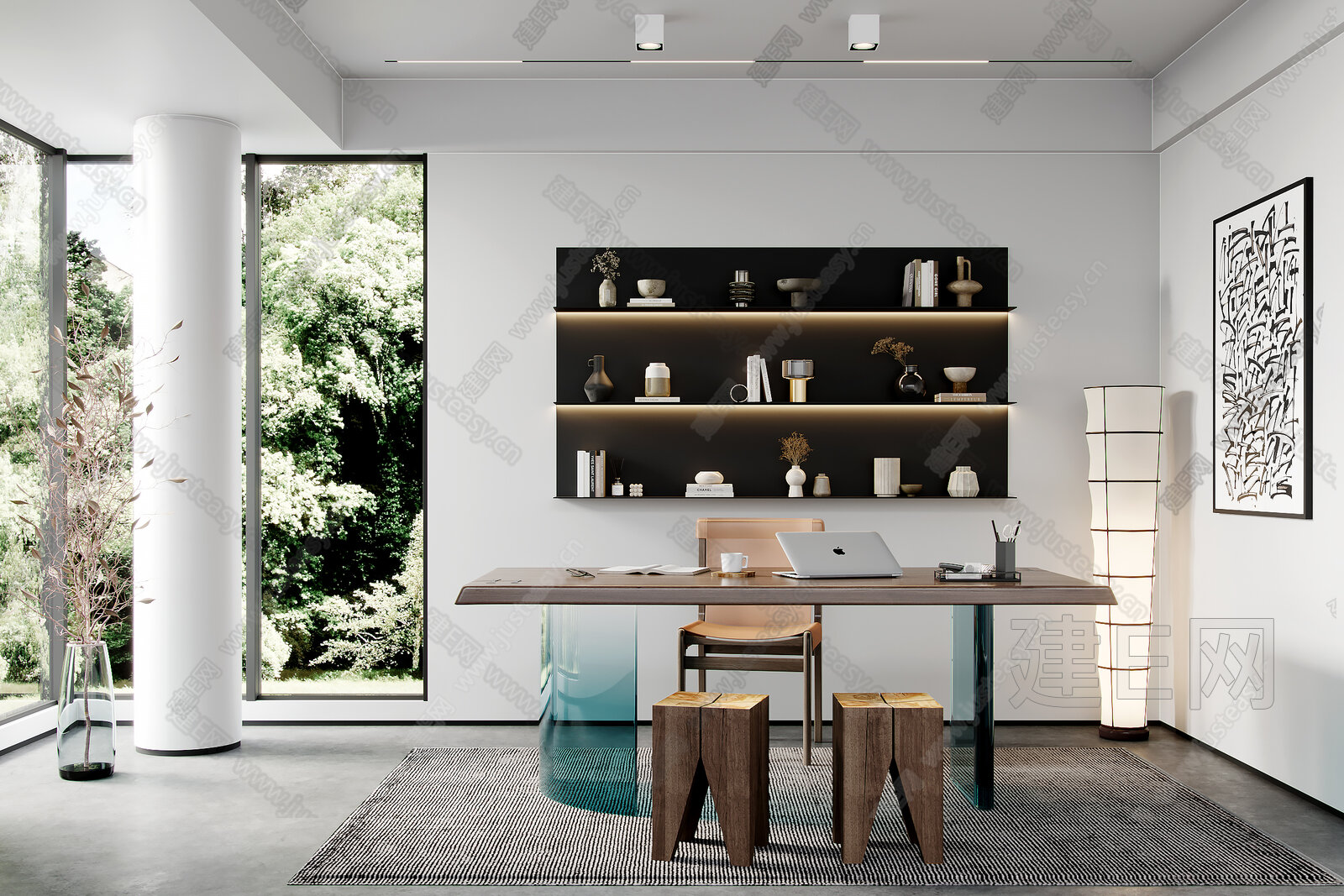 现代书房3d模型下载