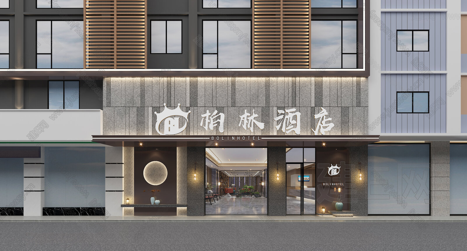 模型下载_3d现代酒店外观 max模型免费下载_建e室内设计网