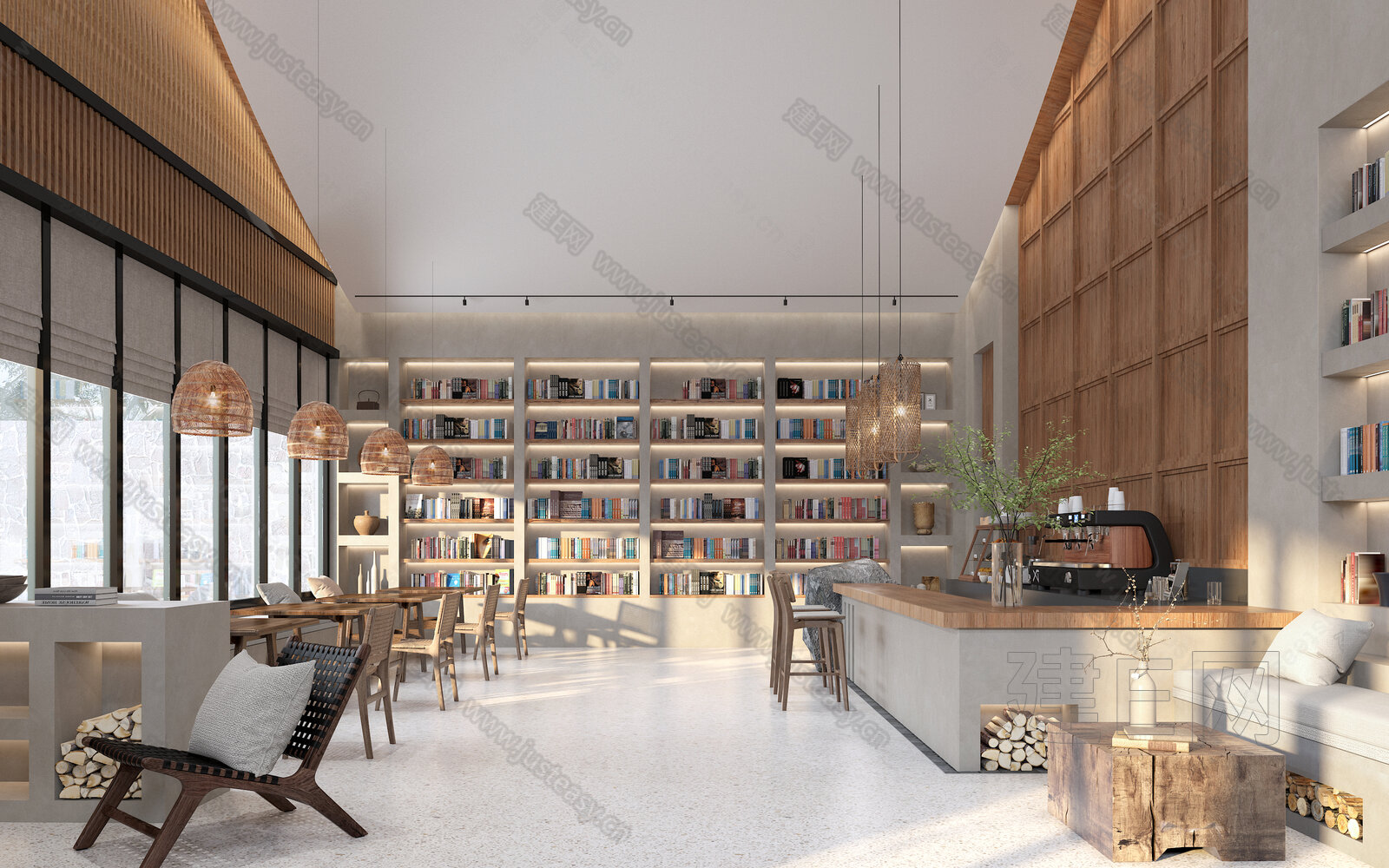 大厅模型下载_3d侘寂风民宿接待大厅max模型免费下载_建e室内设计网