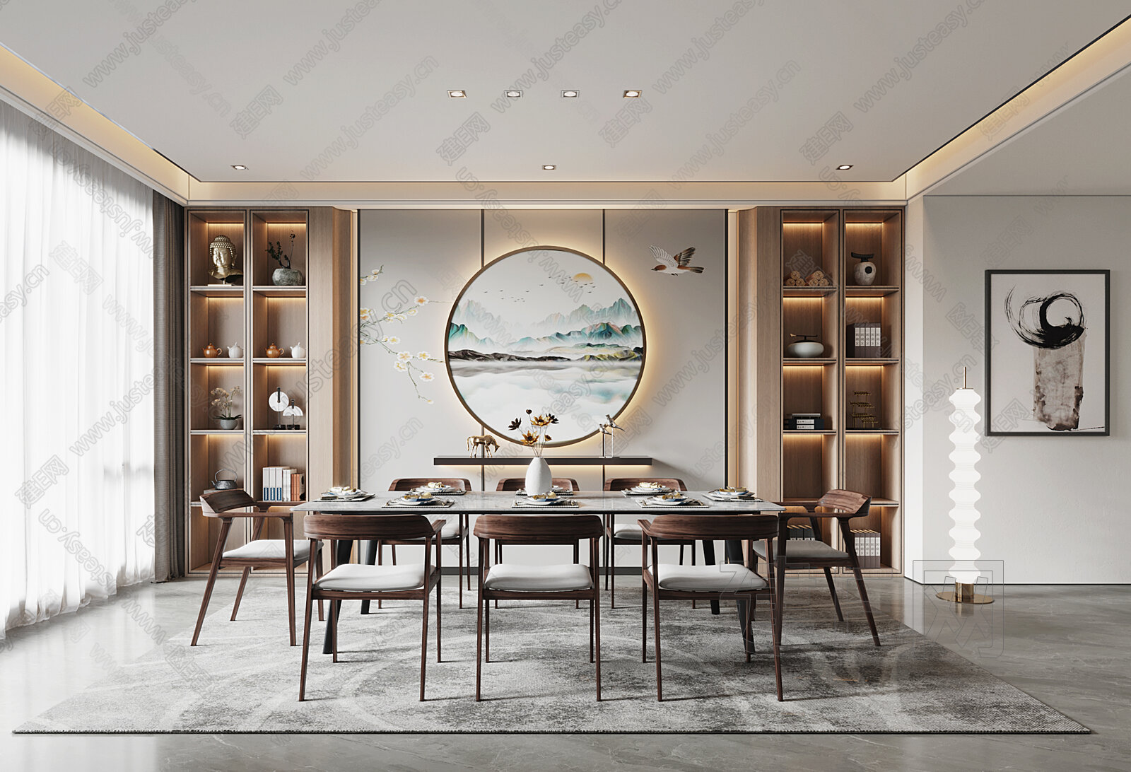 新中式餐厅模型SU模型下载[ID:102385165]_建e网su模型