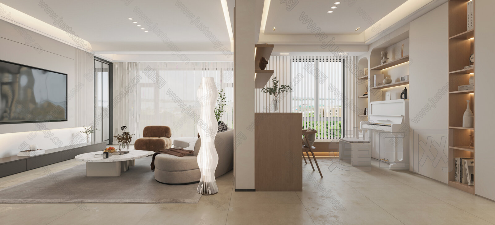 现代奶油风客厅3d模型下载