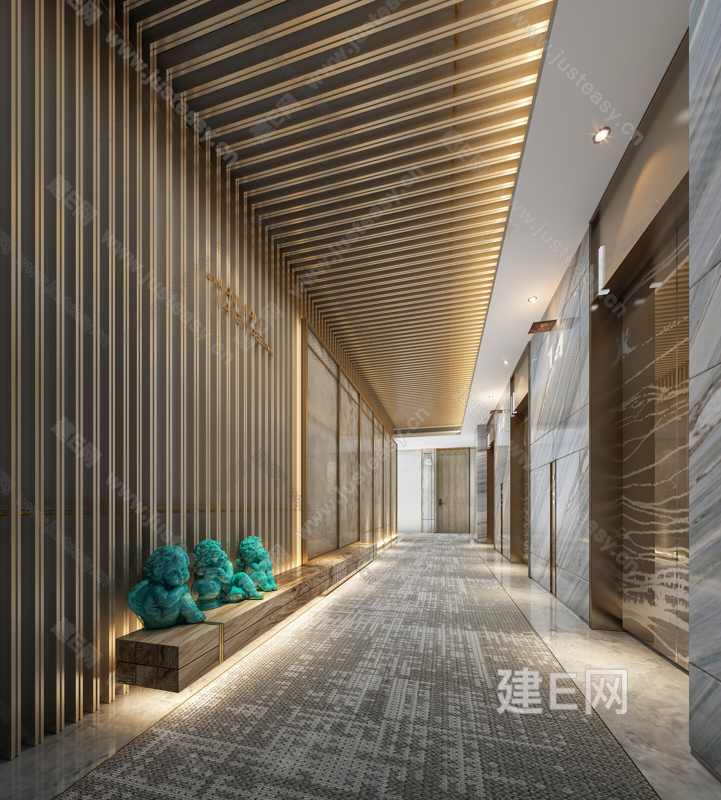 现代酒店过道模型SU模型下载[ID:106645235]_建e网su模型