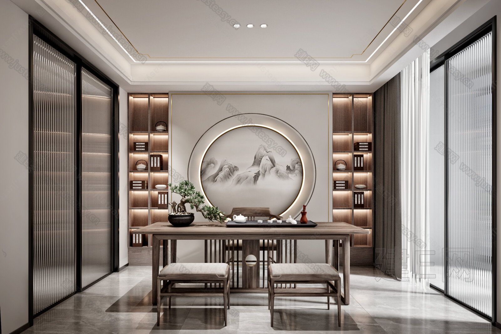 新中式茶室模型SU模型下载[ID:110185066]_建E室内设计网