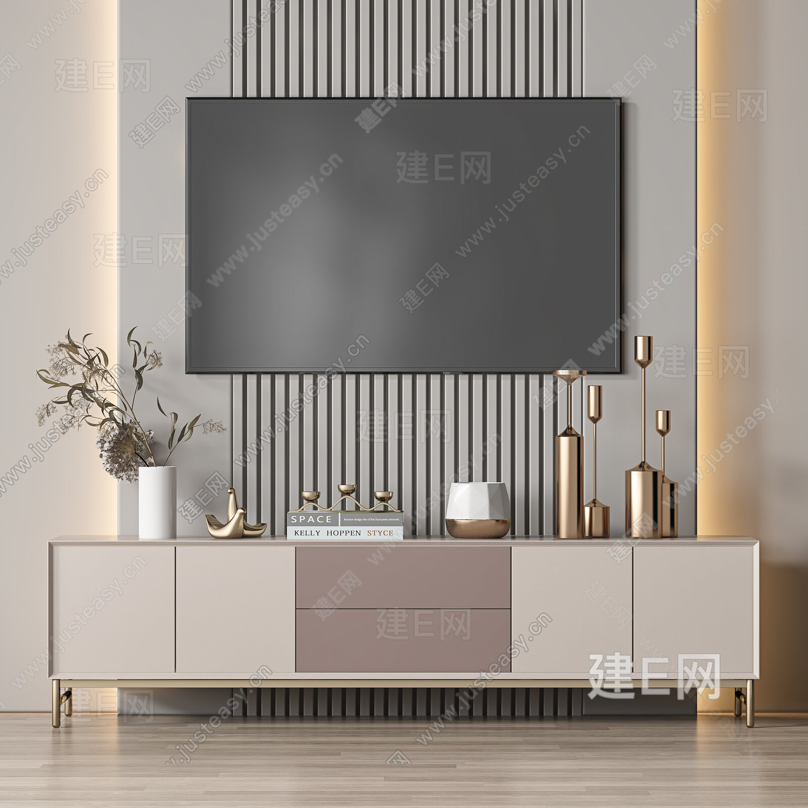 现代电视柜模型SU模型下载[ID:102254325]_建E室内设计网
