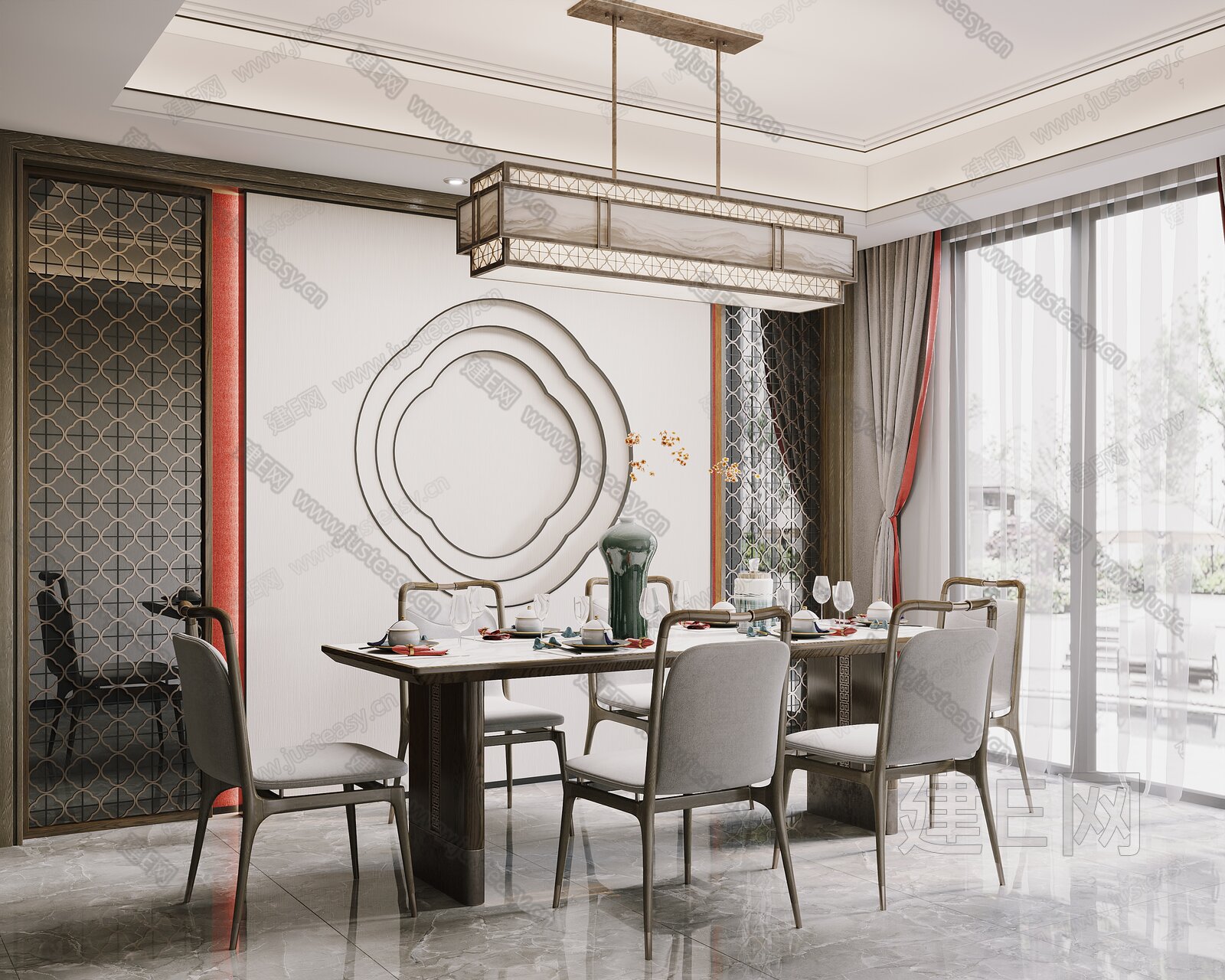 新中式餐厅模型SU模型下载[ID:105989746]_建e网su模型