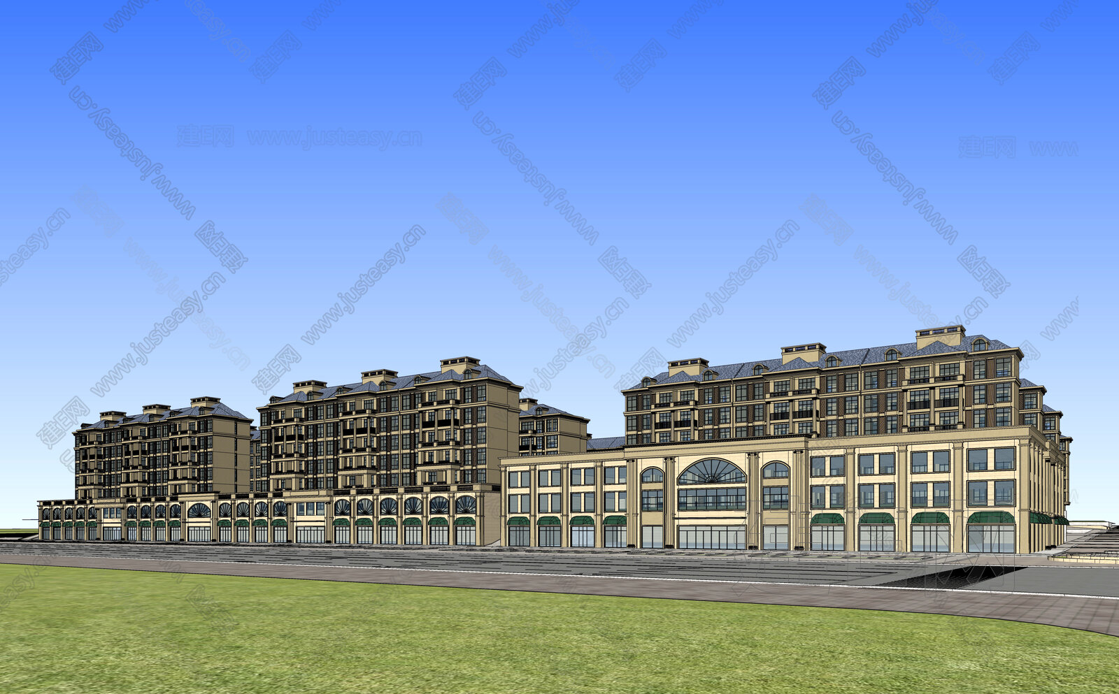 现代住宅小区模型SU模型下载[ID:105989750]_建E室内设计网