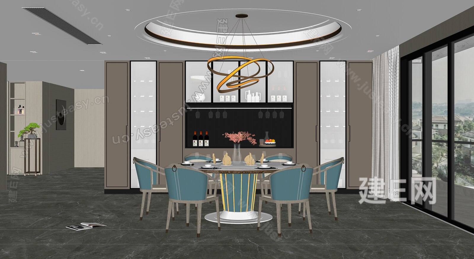 新中式餐厅模型SU模型下载[ID:106120802]_建e网su模型