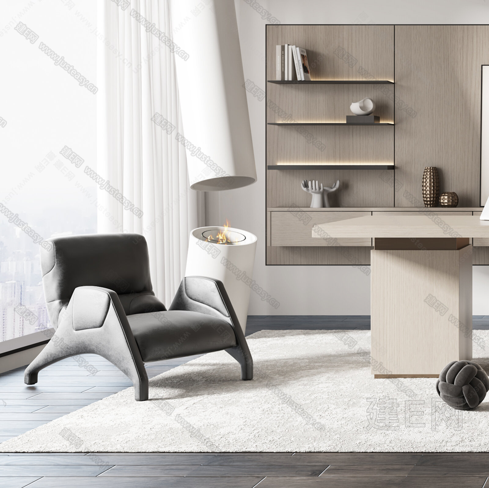 现代书房3d模型下载