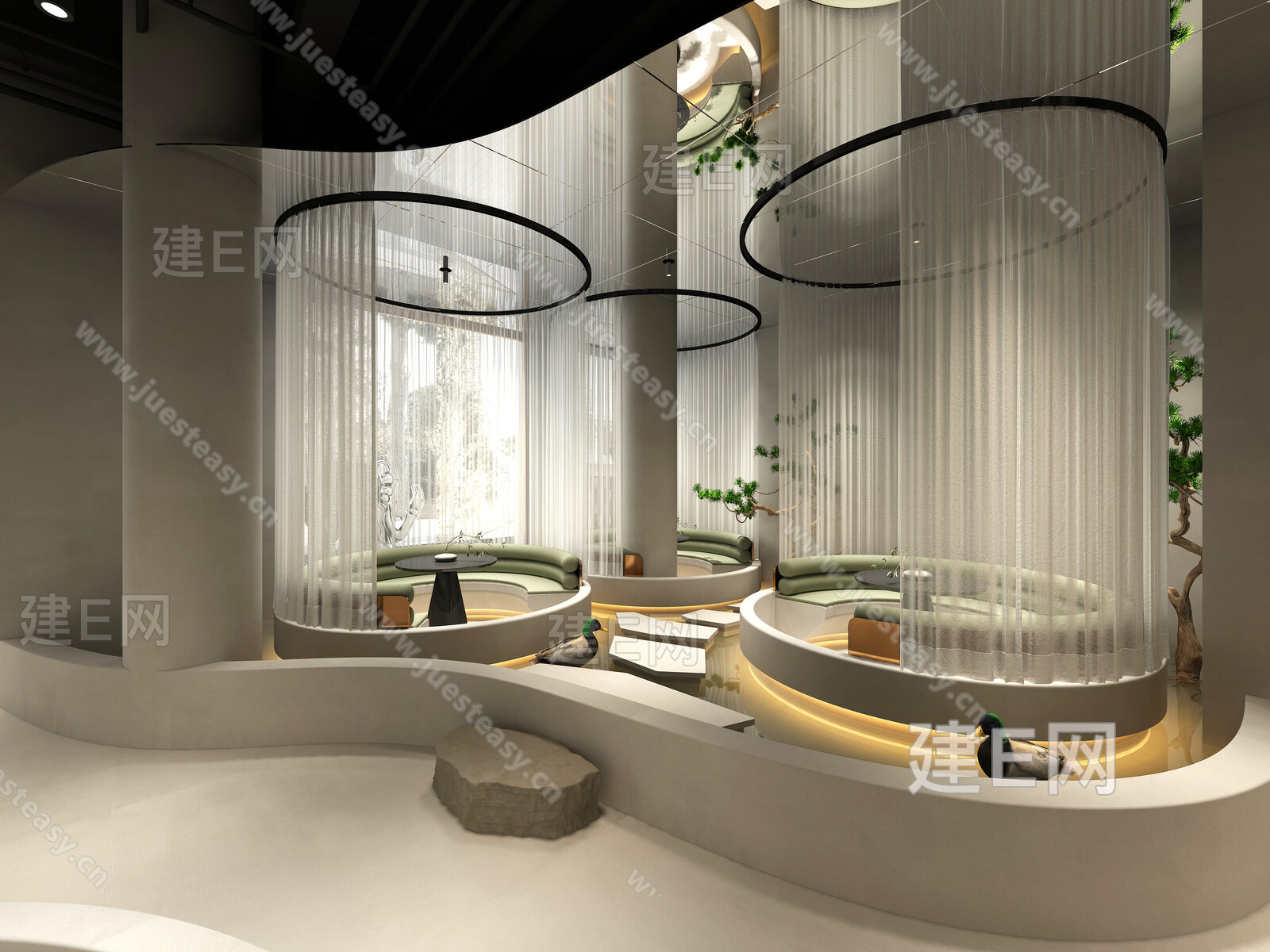 现代网红茶馆模型SU模型下载[ID:117394955]_建E室内设计网
