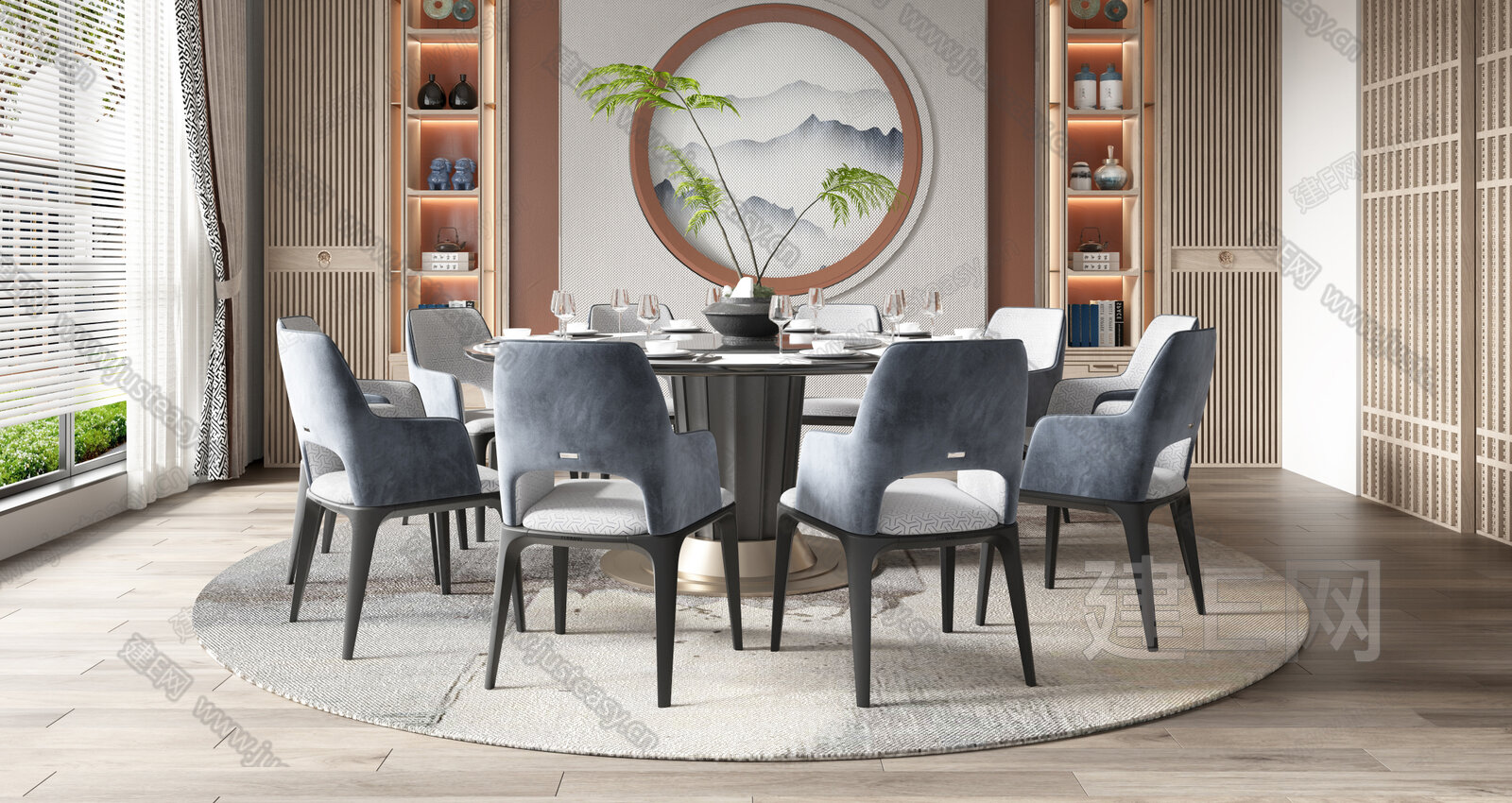 新中式餐厅3d模型下载