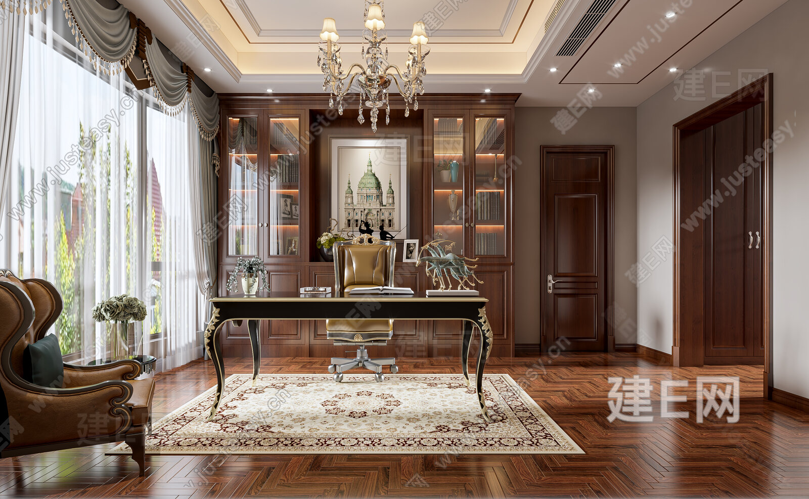 【美式书房3d模型】建e网_美式书房3d模型下载[ID:117002510]_打造3d美式书房模型免费下载平台