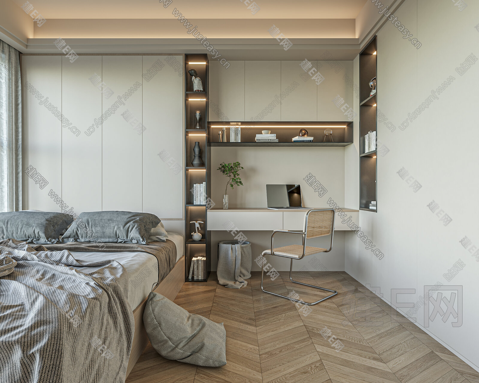 现代榻榻米卧室模型SU模型下载[ID:101926503]_建e网su模型
