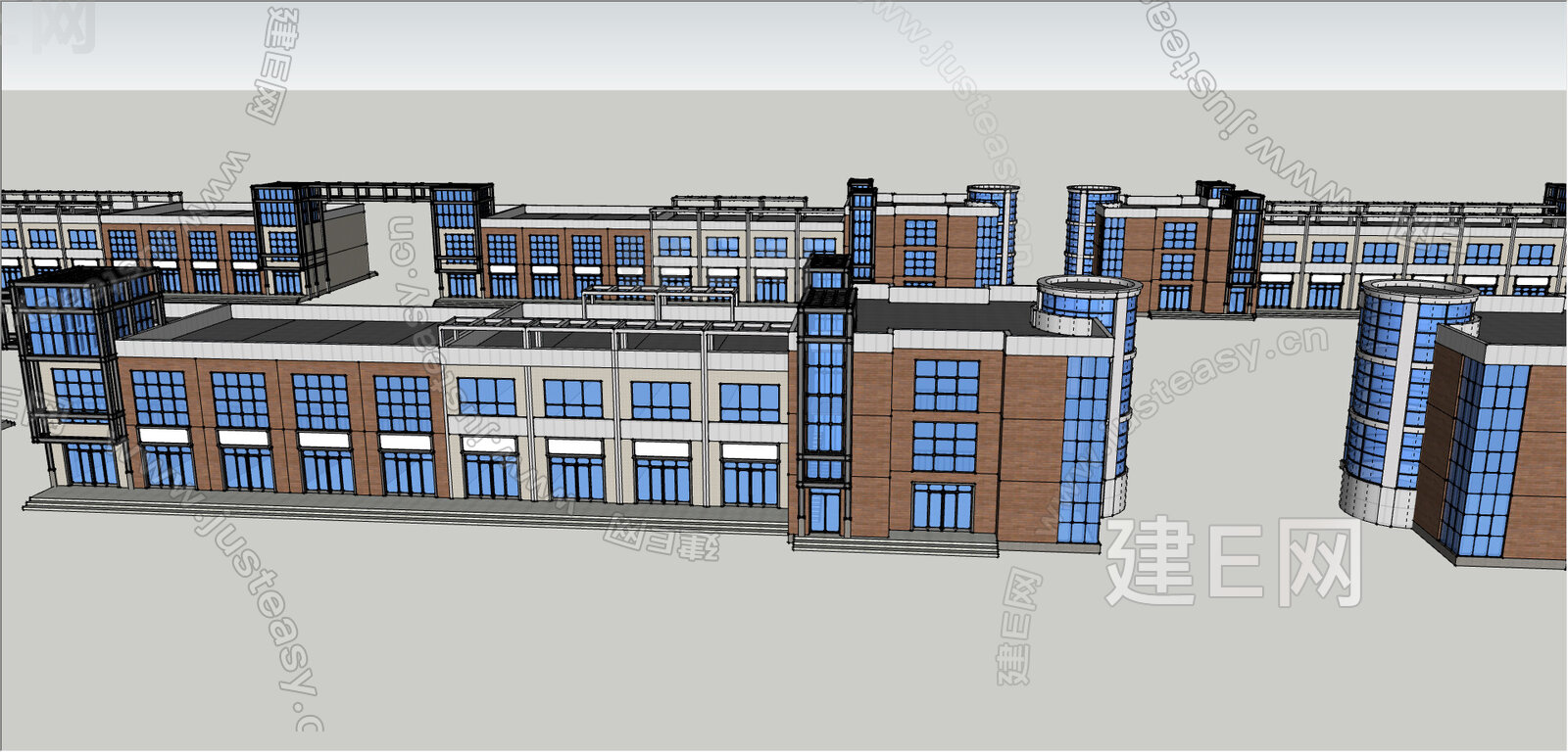 现代商业街模型SU模型下载[ID:106448486]_建E室内设计网