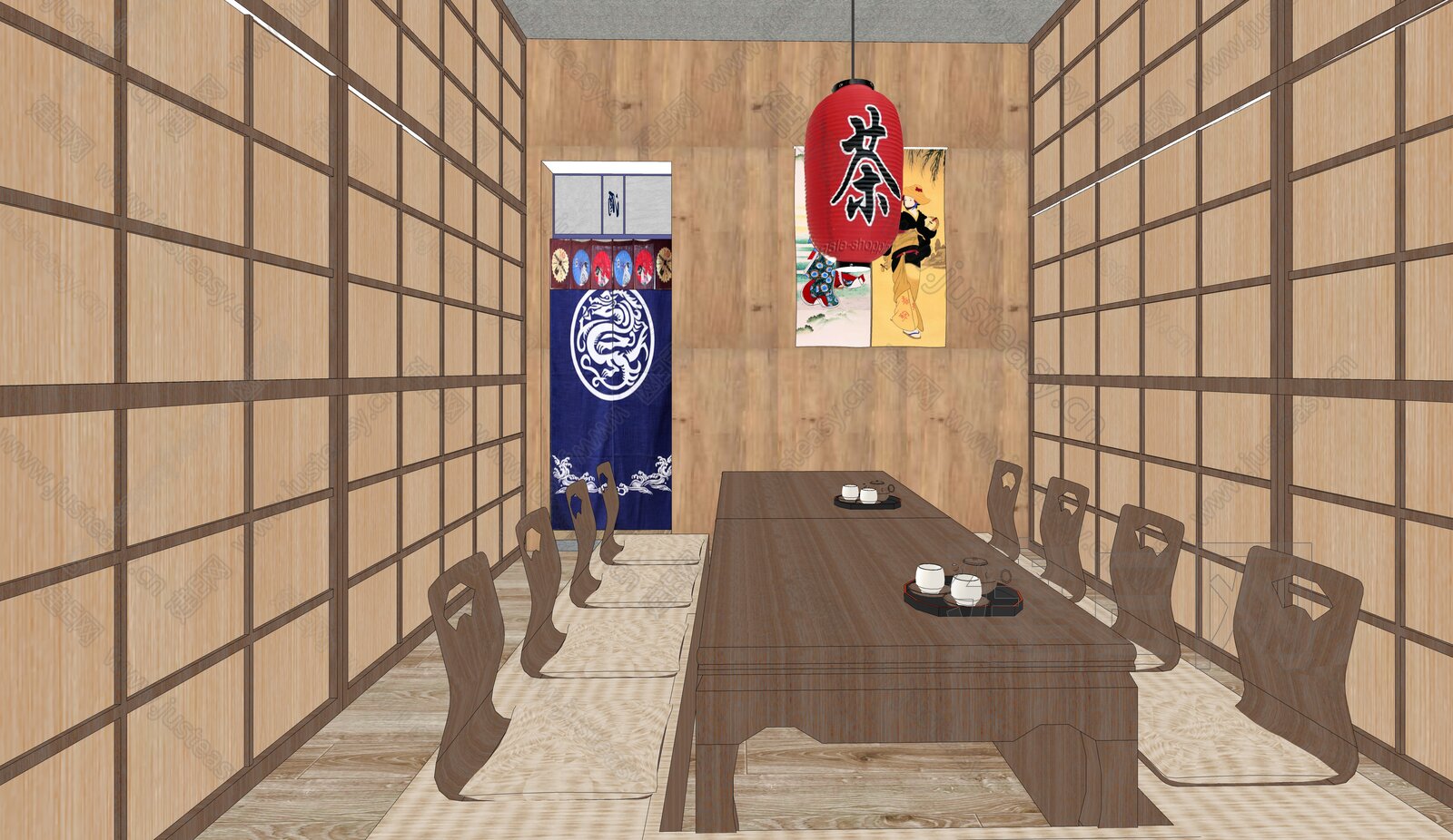 日式料理店模型SU模型下载[ID:107234896]_建e网su模型