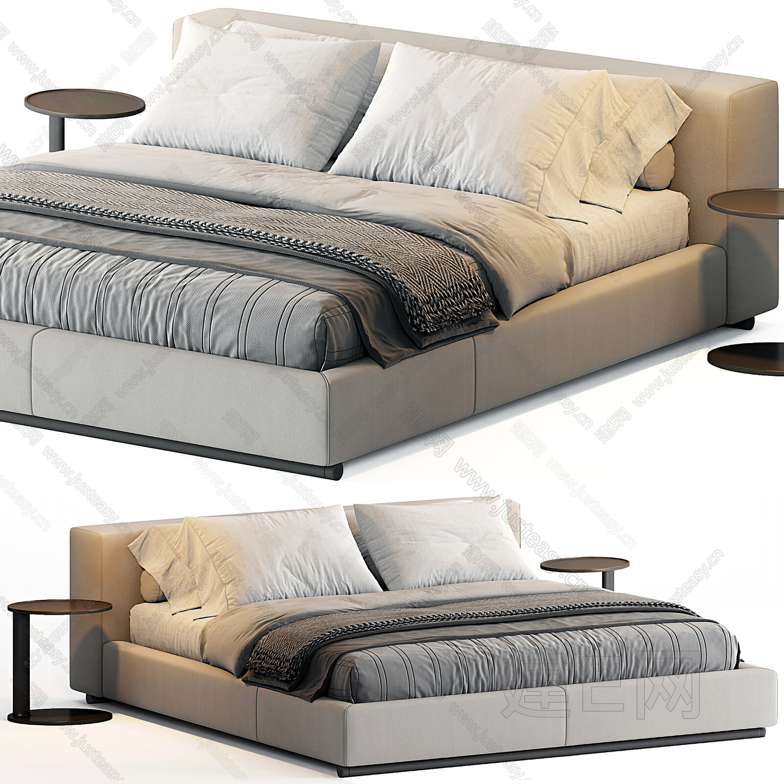 Flexform Groundpiece 现代双人床模型SU模型下载[ID:101729943]_建E室内设计网