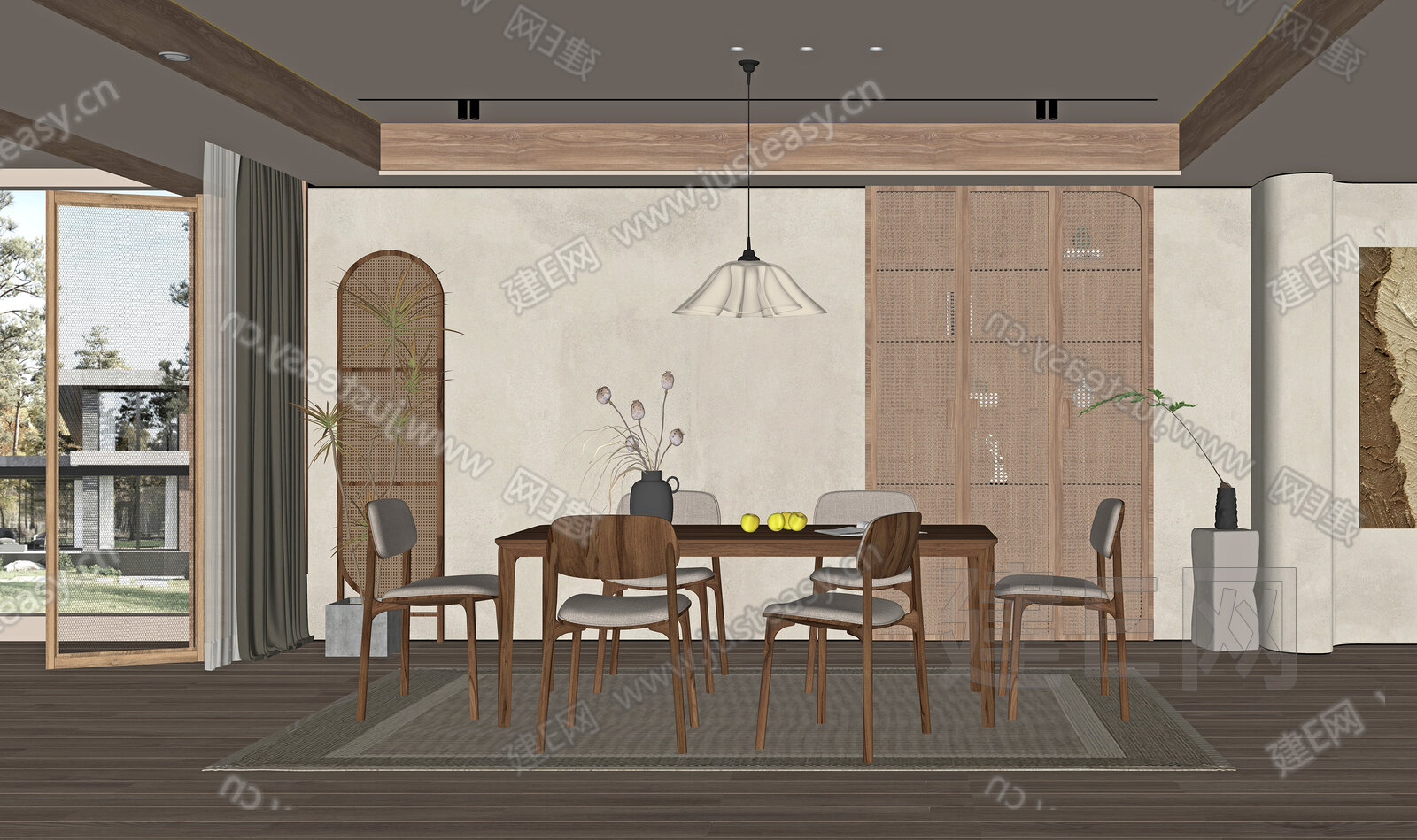 侘寂风餐厅模型SU模型下载[ID:107365917]_建e网su模型