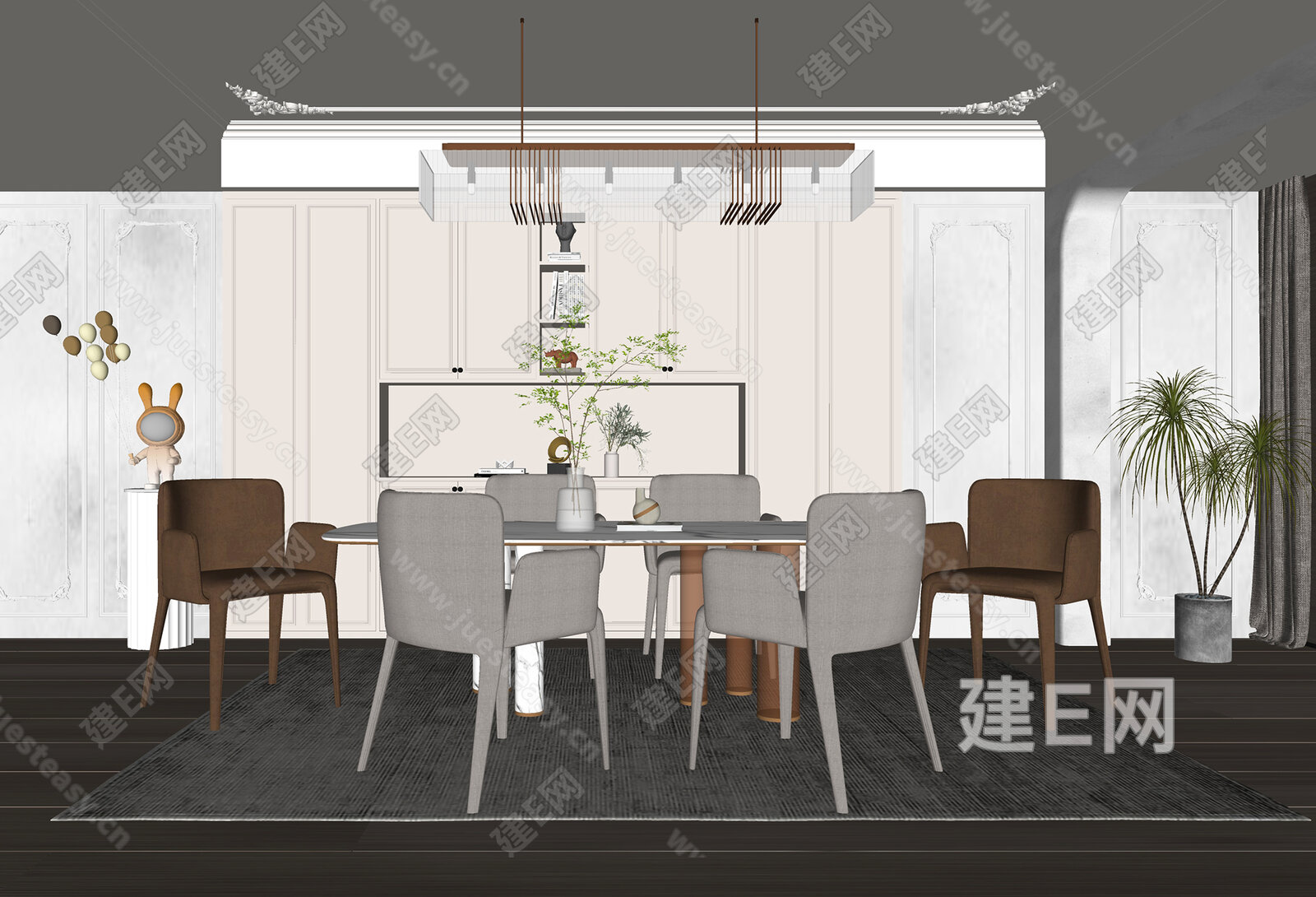 现代餐厅模型SU模型下载[ID:107366002]_建e网su模型