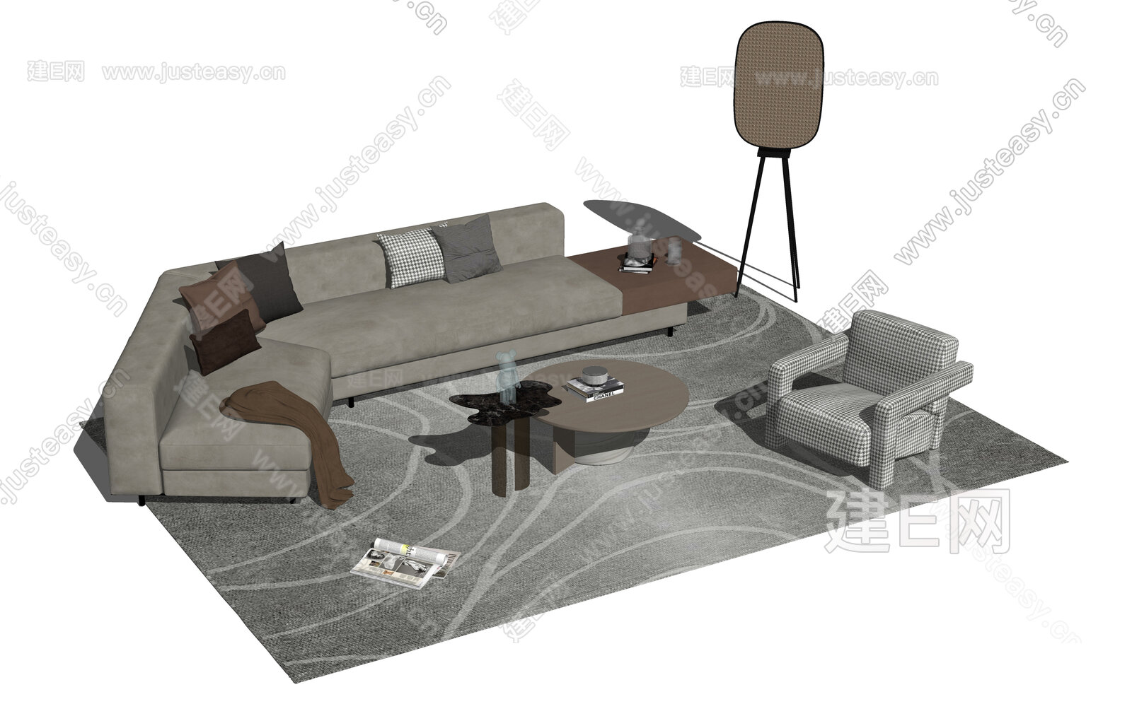 现代沙发茶几组合模型SU模型下载[ID:107366006]_建E室内设计网