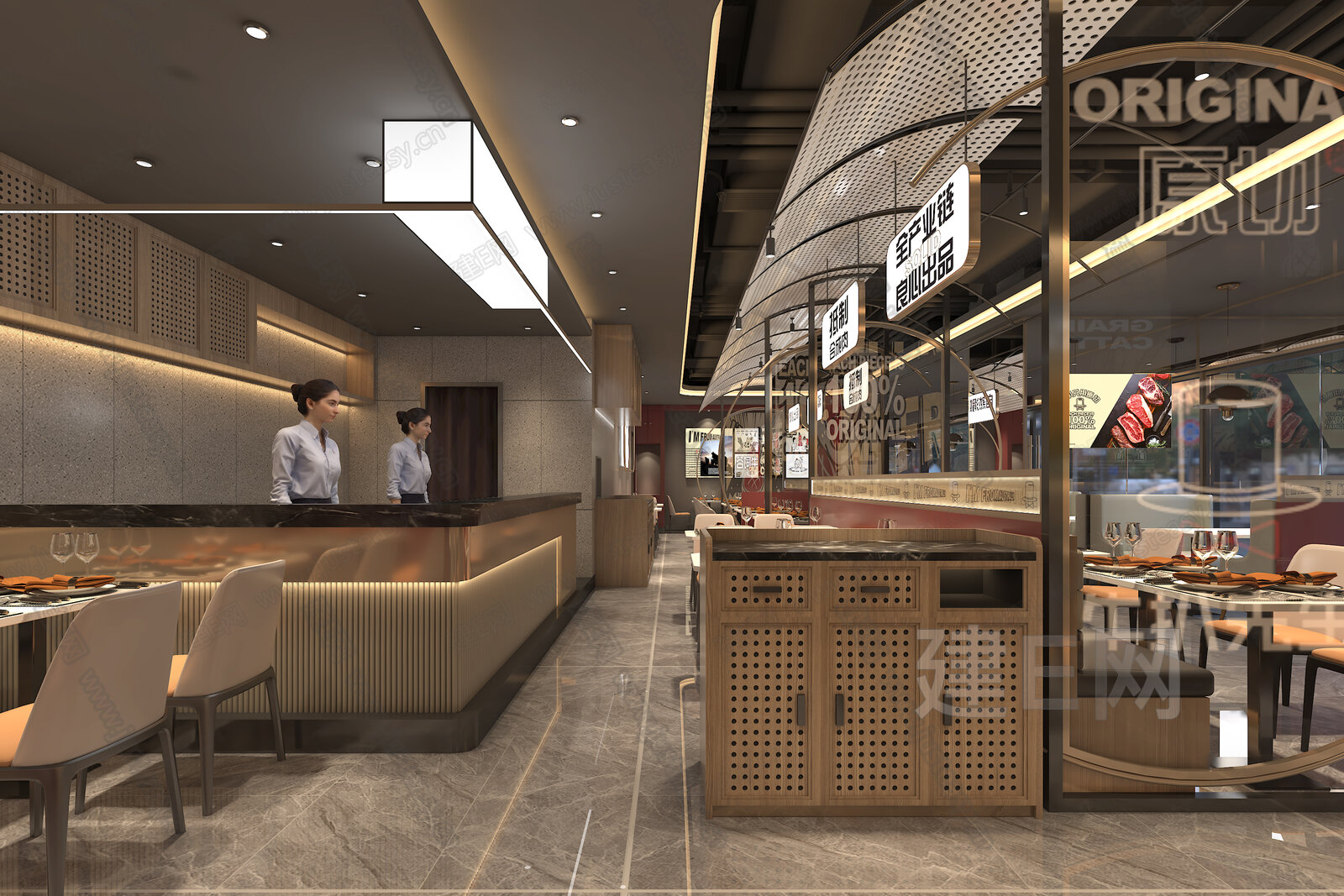 现代轻奢西餐厅模型SU模型下载[ID:105007130]_建E室内设计网
