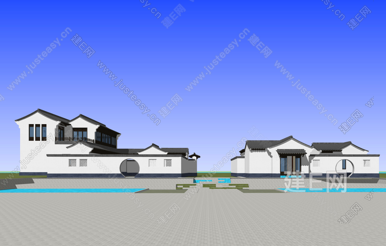 新中式别墅模型SU模型下载[ID:106972850]_建E室内设计网