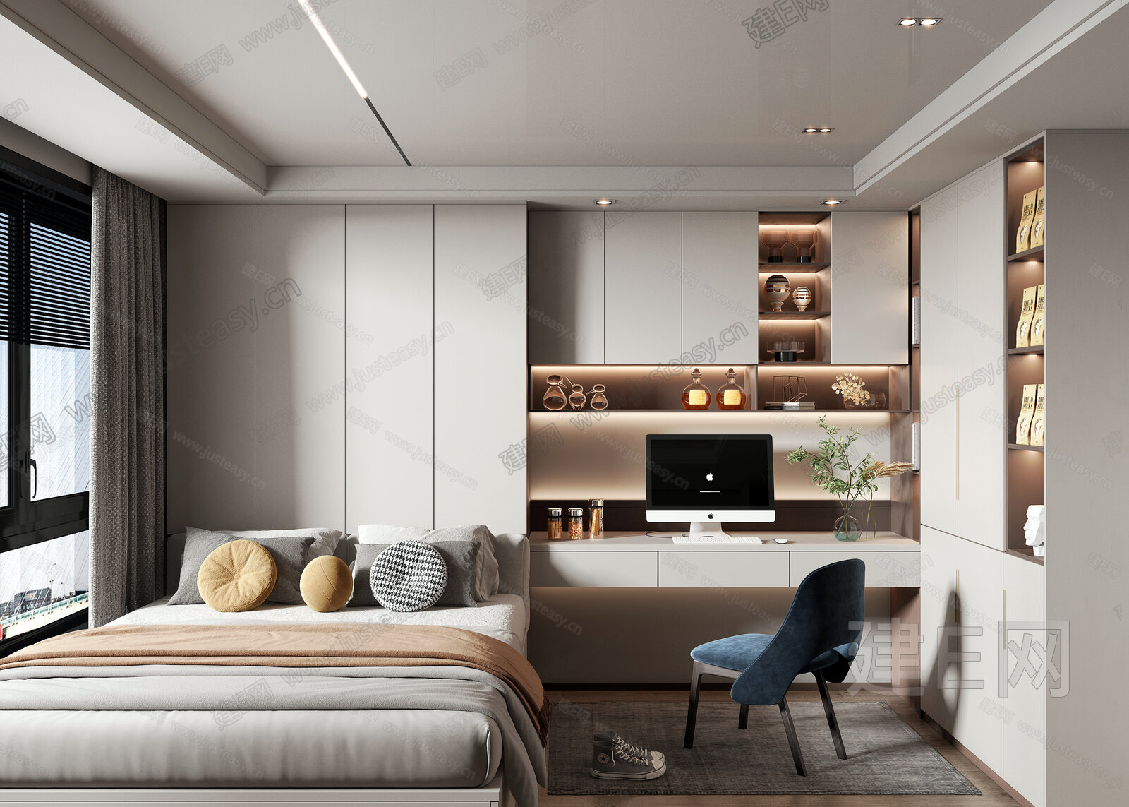 现代榻榻米卧室模型SU模型下载[ID:106972708]_建E室内设计网