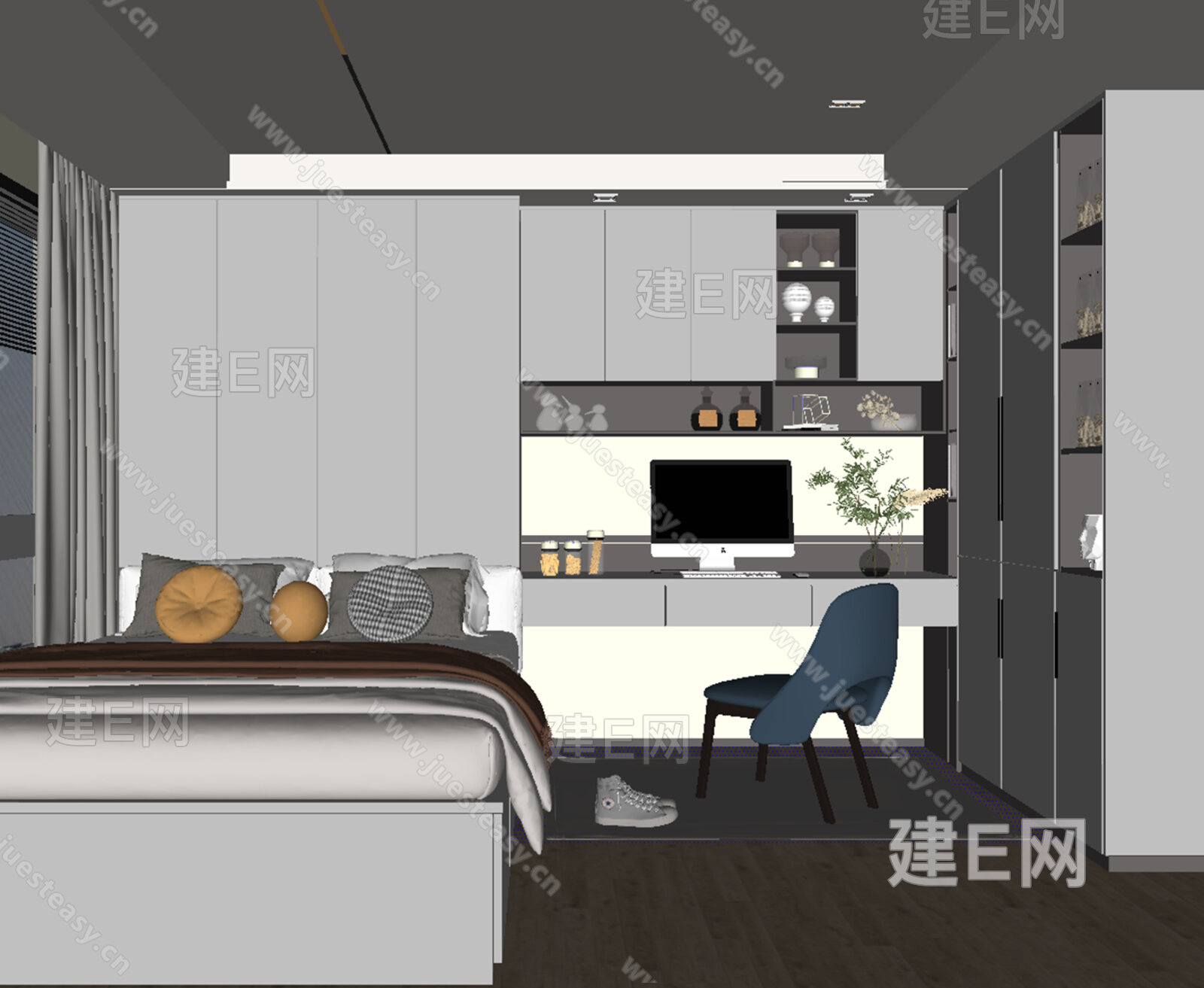 现代榻榻米卧室模型SU模型下载[ID:106972708]_建E室内设计网