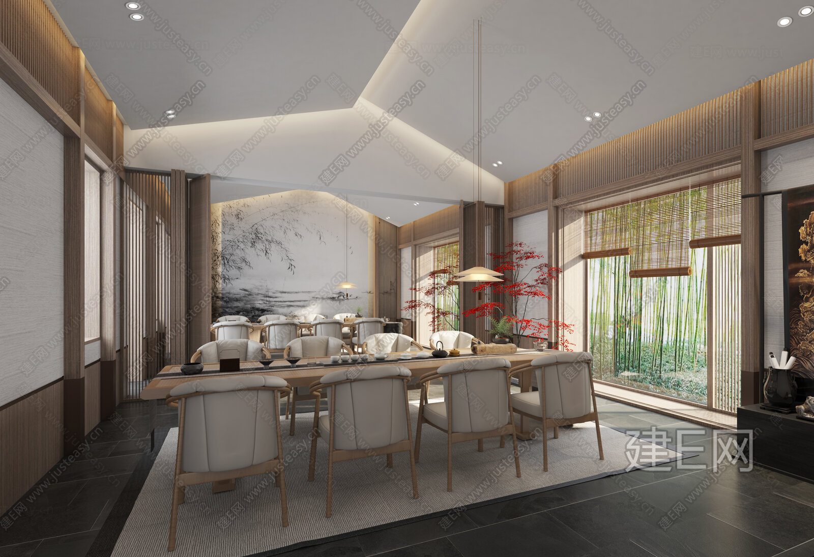 新中式餐厅模型SU模型下载[ID:116148658]_建E室内设计网