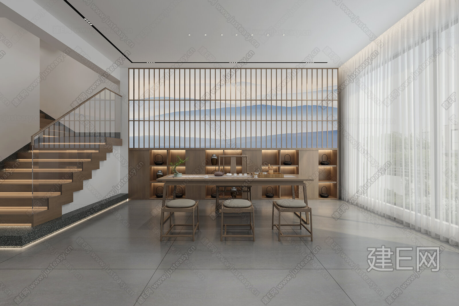 新中式茶室会所3d模型下载