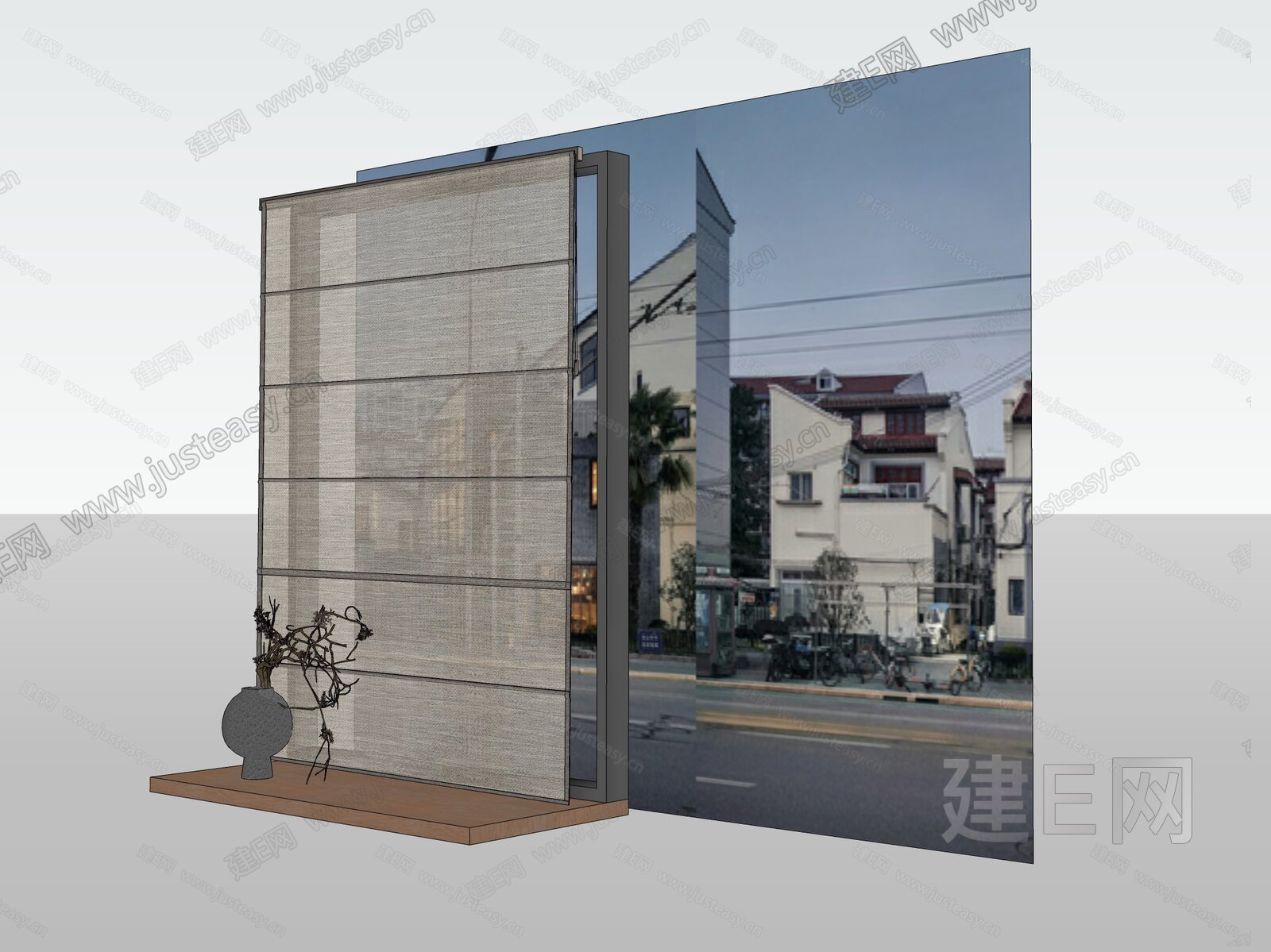 新中式罗马帘卷帘模型SU模型下载[ID:107890415]_建e网su模型
