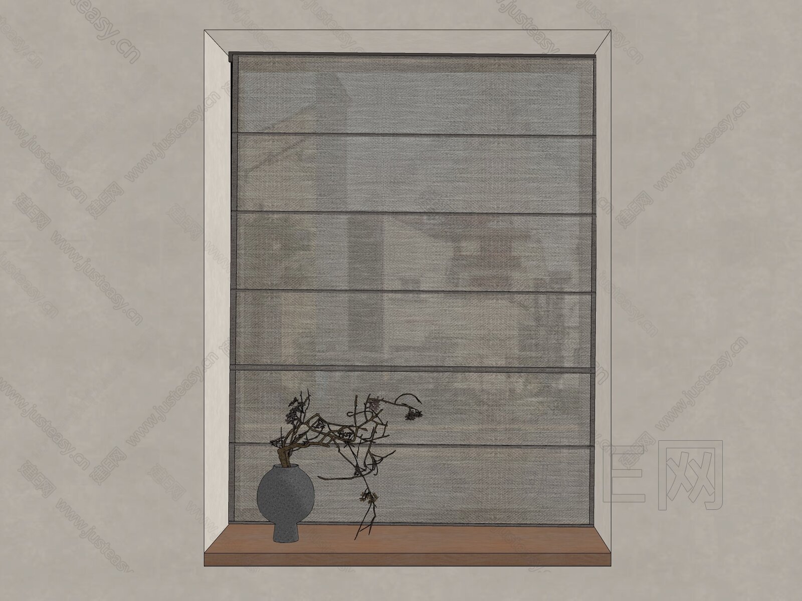 新中式罗马帘卷帘模型SU模型下载[ID:107890415]_建e网su模型