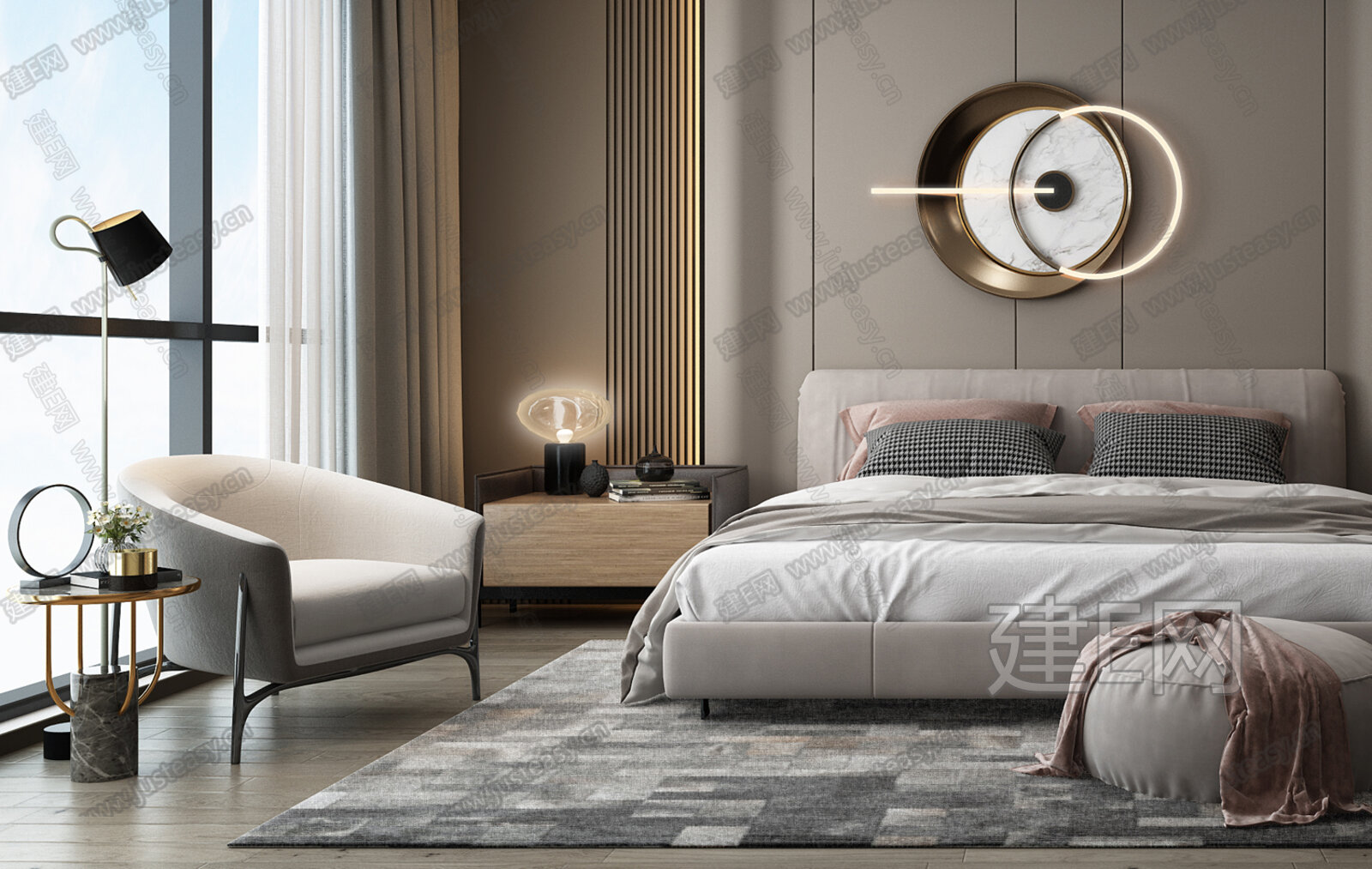 现代轻奢卧室3d模型下载