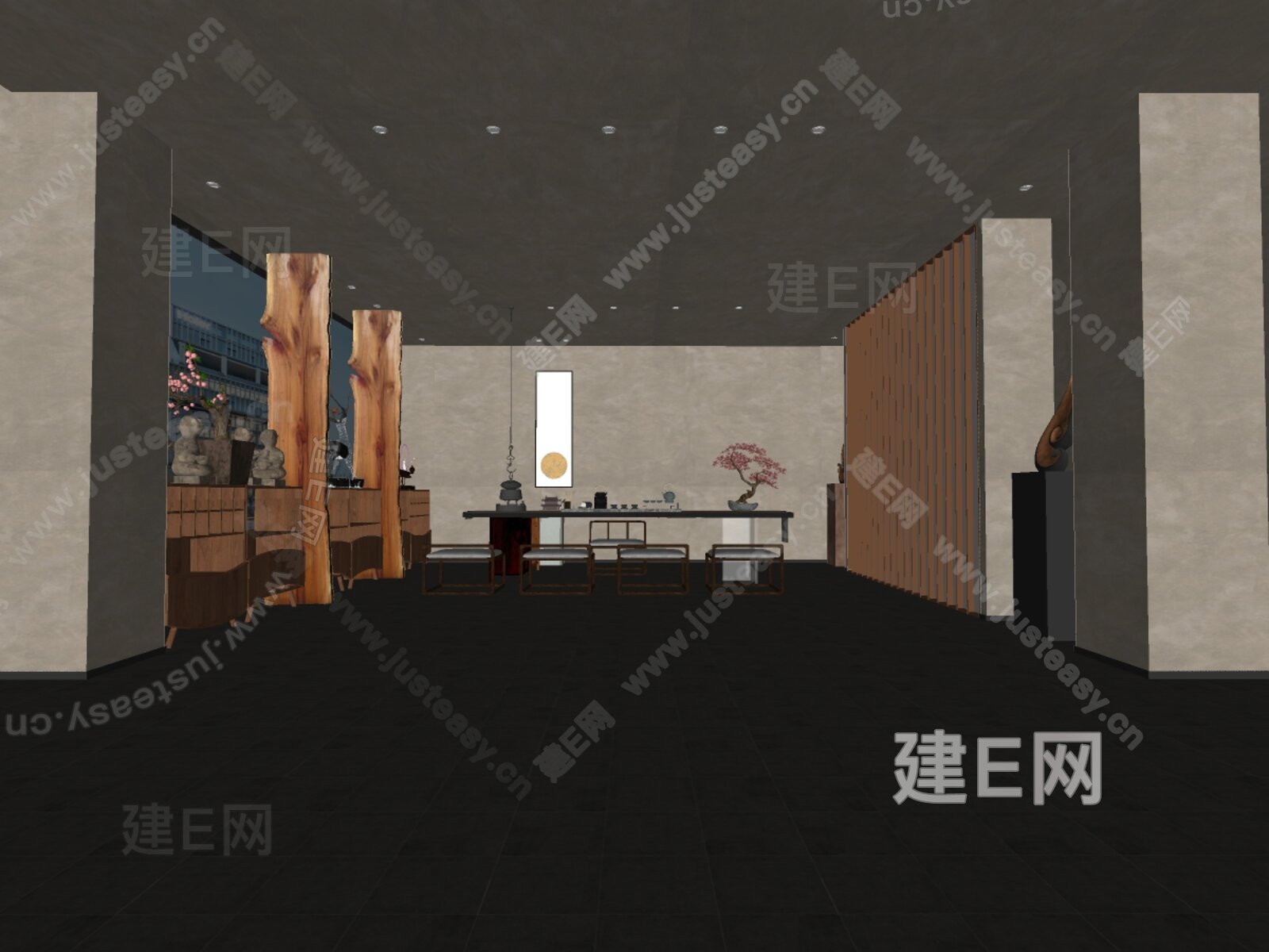 新中式禅意茶室模型SU模型下载[ID:107890340]_建e网su模型