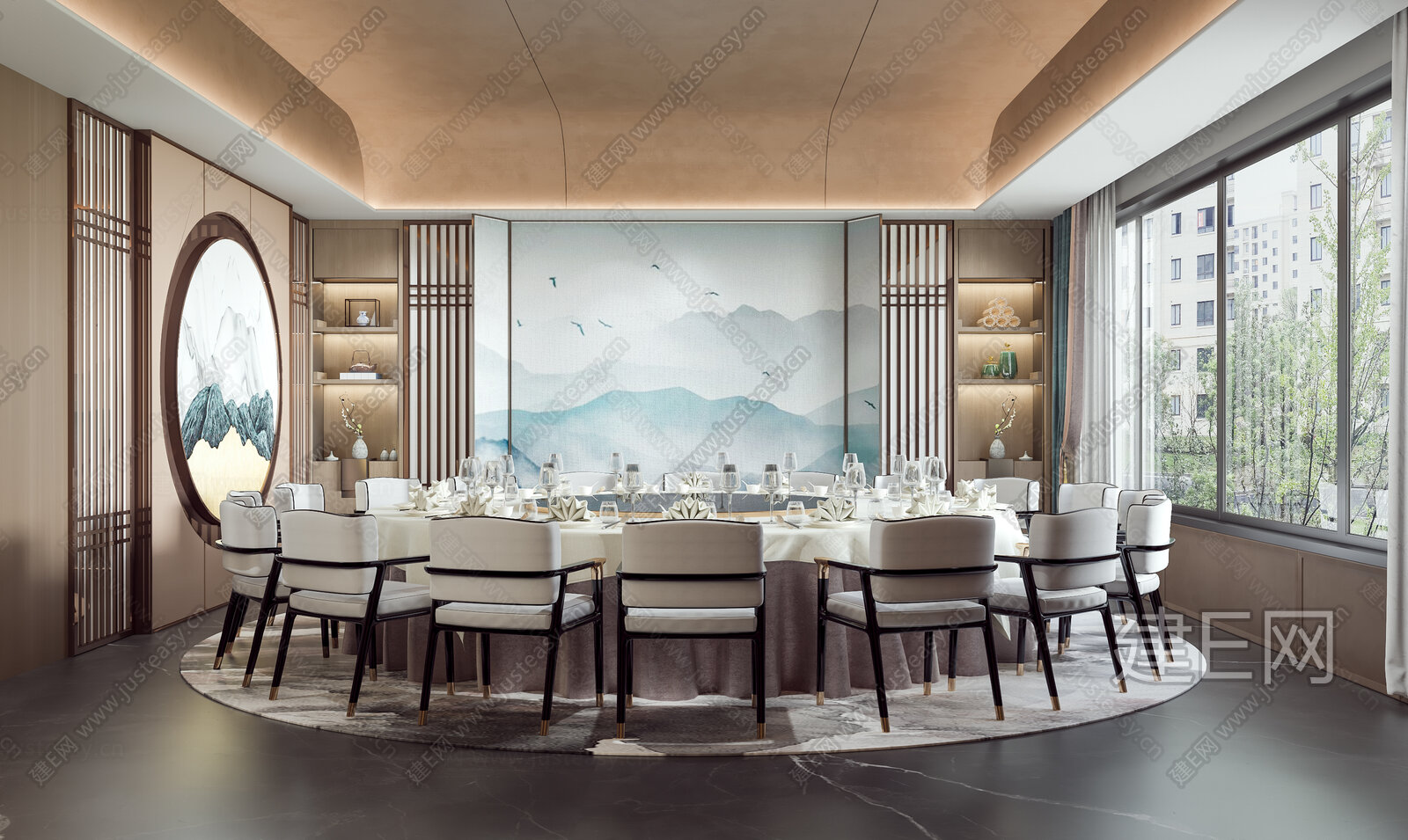 新中式包厢包房模型SU模型下载[ID:112871780]_建E室内设计网